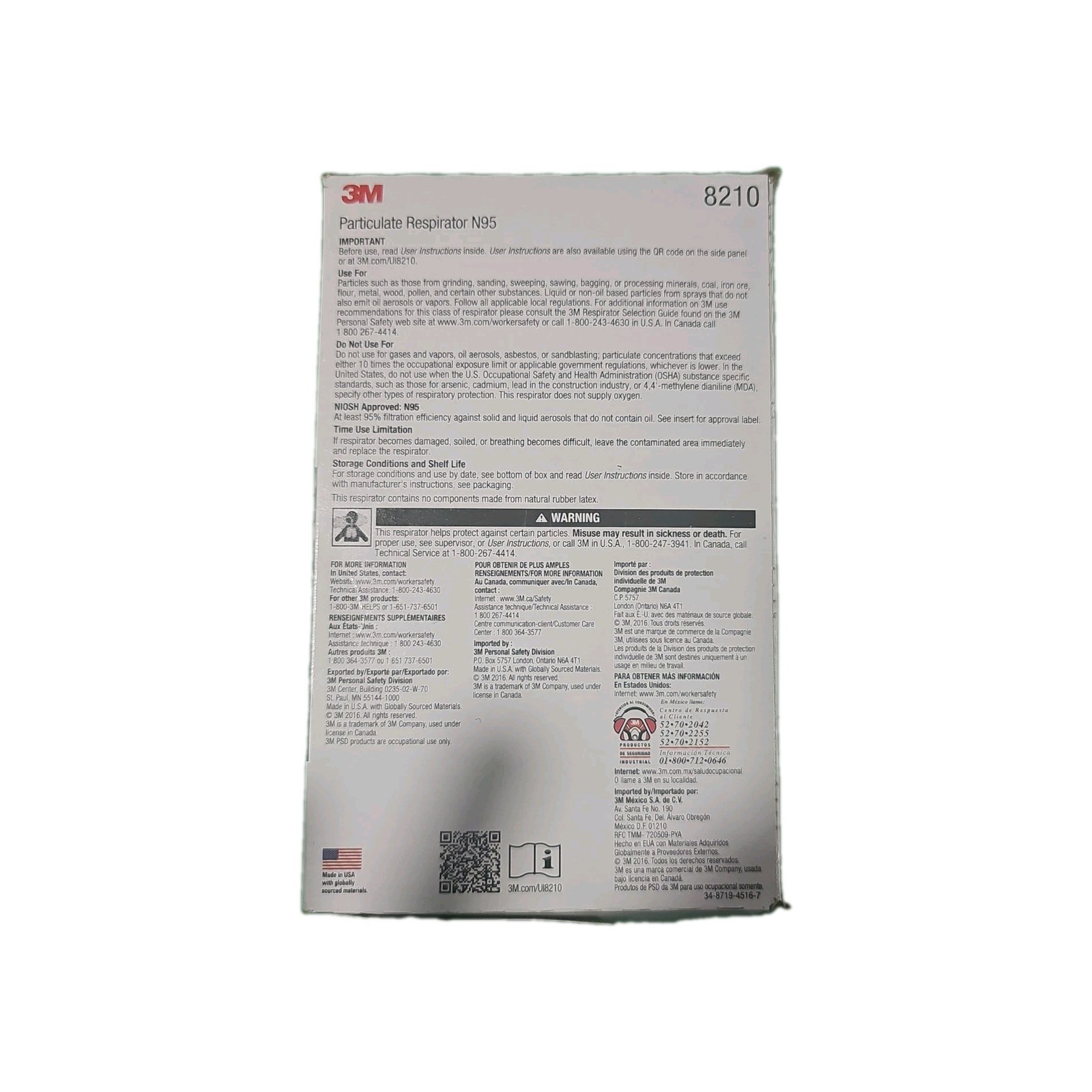 3M 8210 N95 Particulate Respirator Mask Box of 20 EXP 04/2025 NIOSH