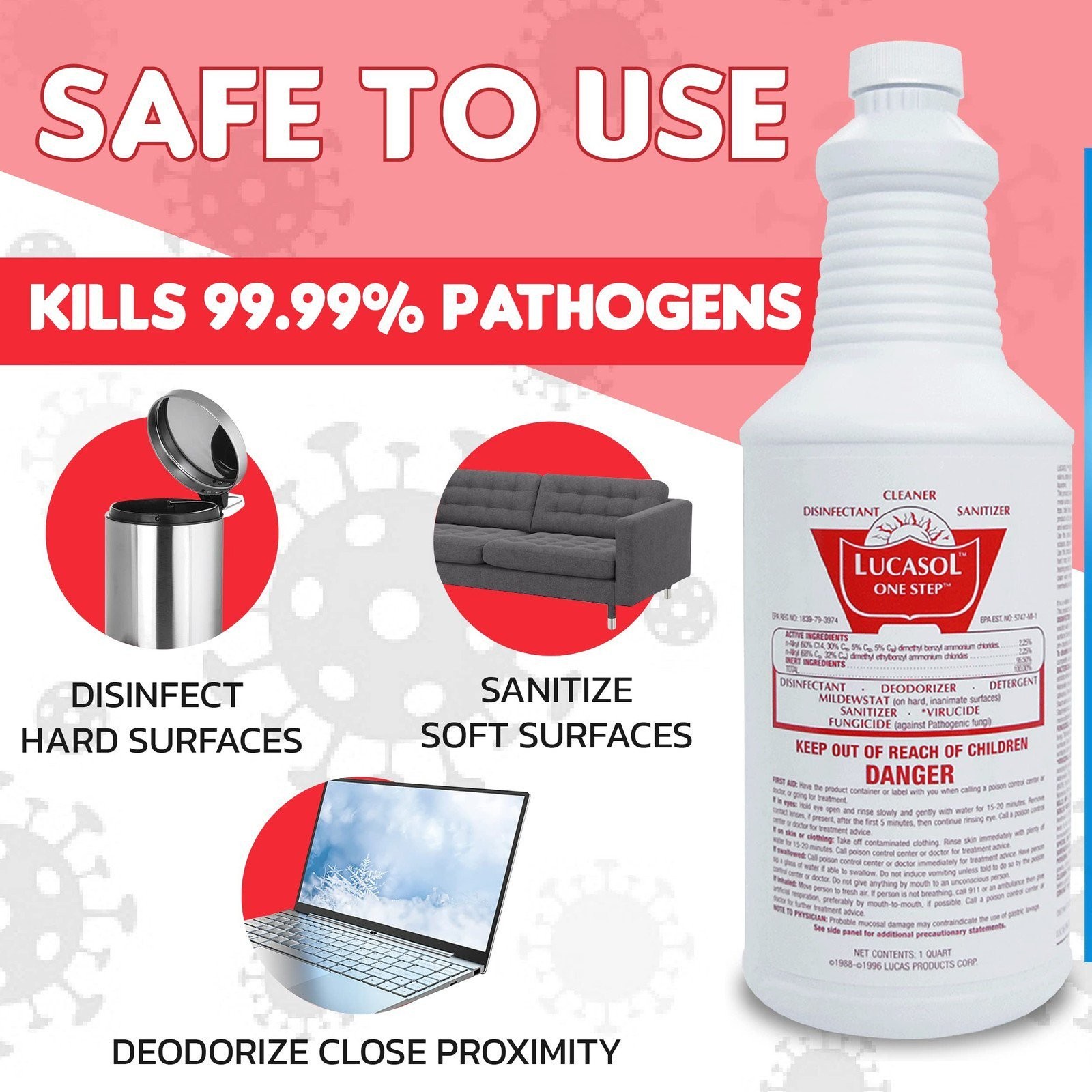 Lucasol One Step Disinfectant All Purpose Cleaner, 1 Quart (32oz)