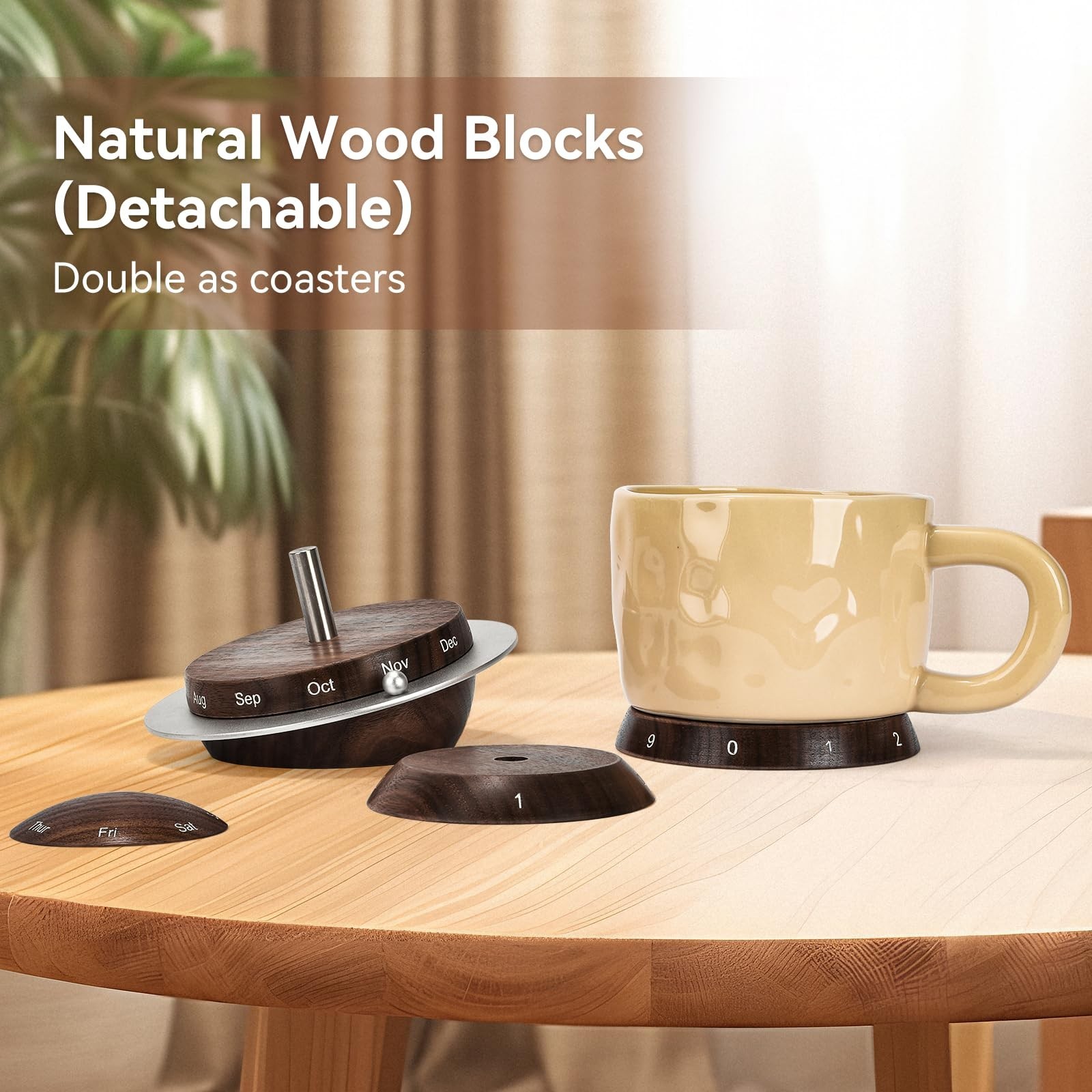Mayhas Rotating Wooden Calendar – Walnut Wood Detachable Planetary Desk