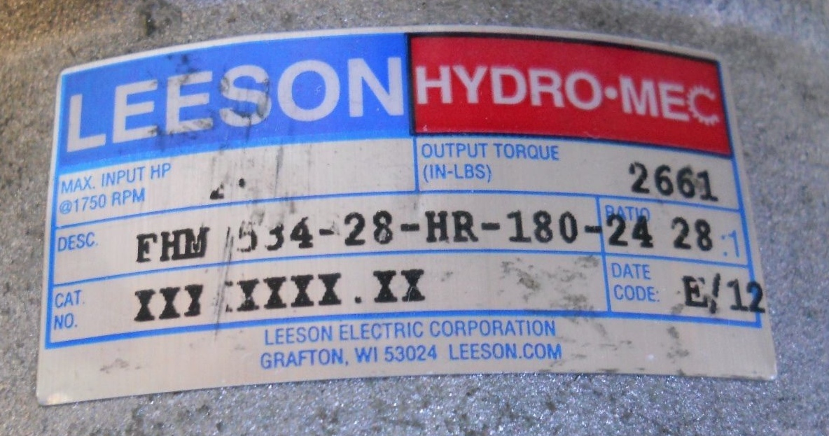 LEESON FHMQ534-28-HR-180-24 BRAVO 500 WORM GEAR REDUCER NEW CONDITION