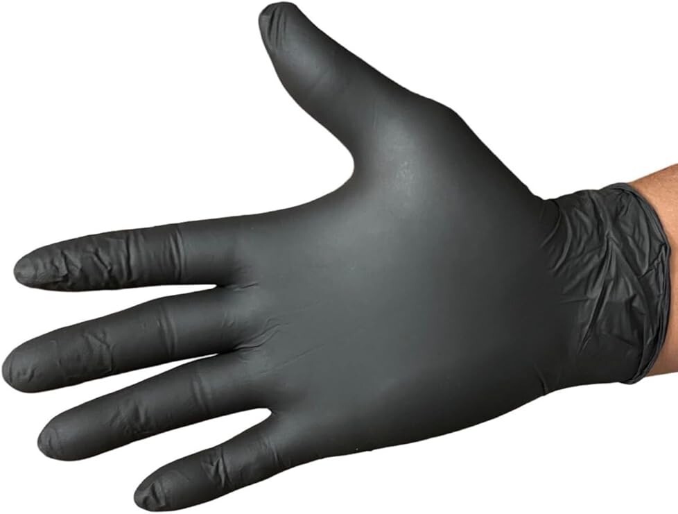 SUNSET DISPOSABLE NITRILE BLACK GLOVES 2 BOXES OF 100 EXAM GRADE POWDER FREE “L”