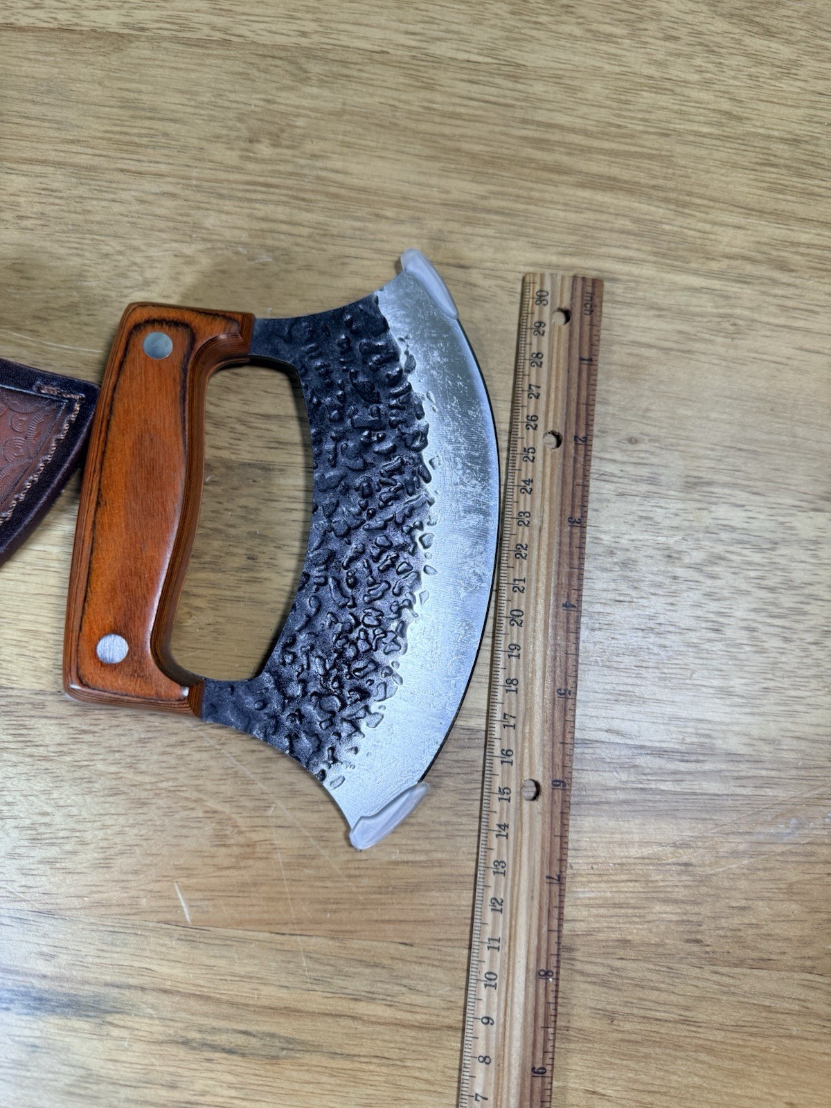 TIVOLI Ulu Knife with Wooden Sheath- Full Tang High Carbon Steel