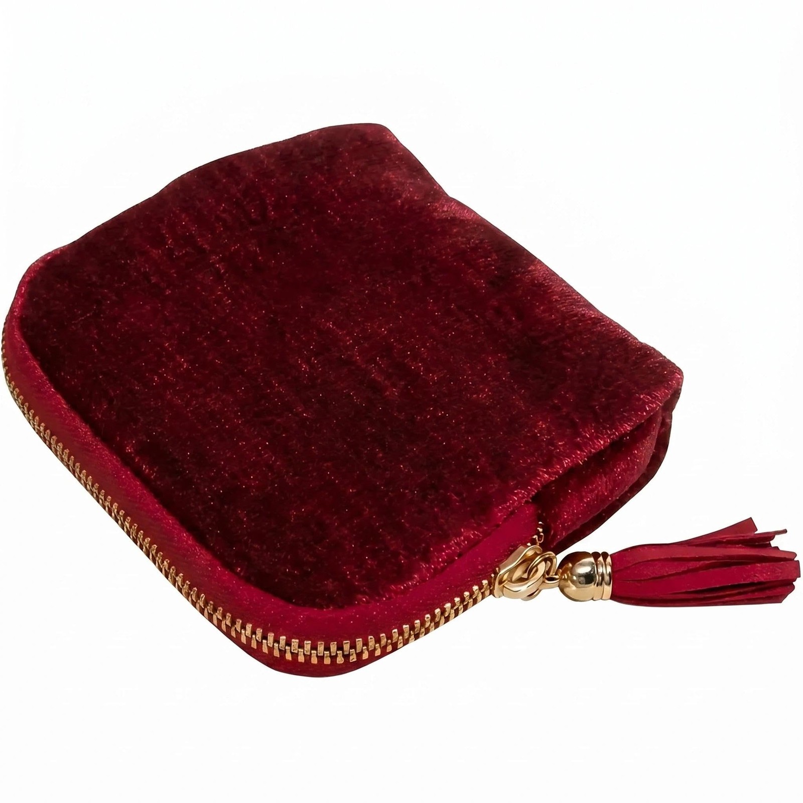 TXTIGER 5.3″ x 4.7″ Small Travel Jewelry Case, Velvet Pouch with Burgundy Red