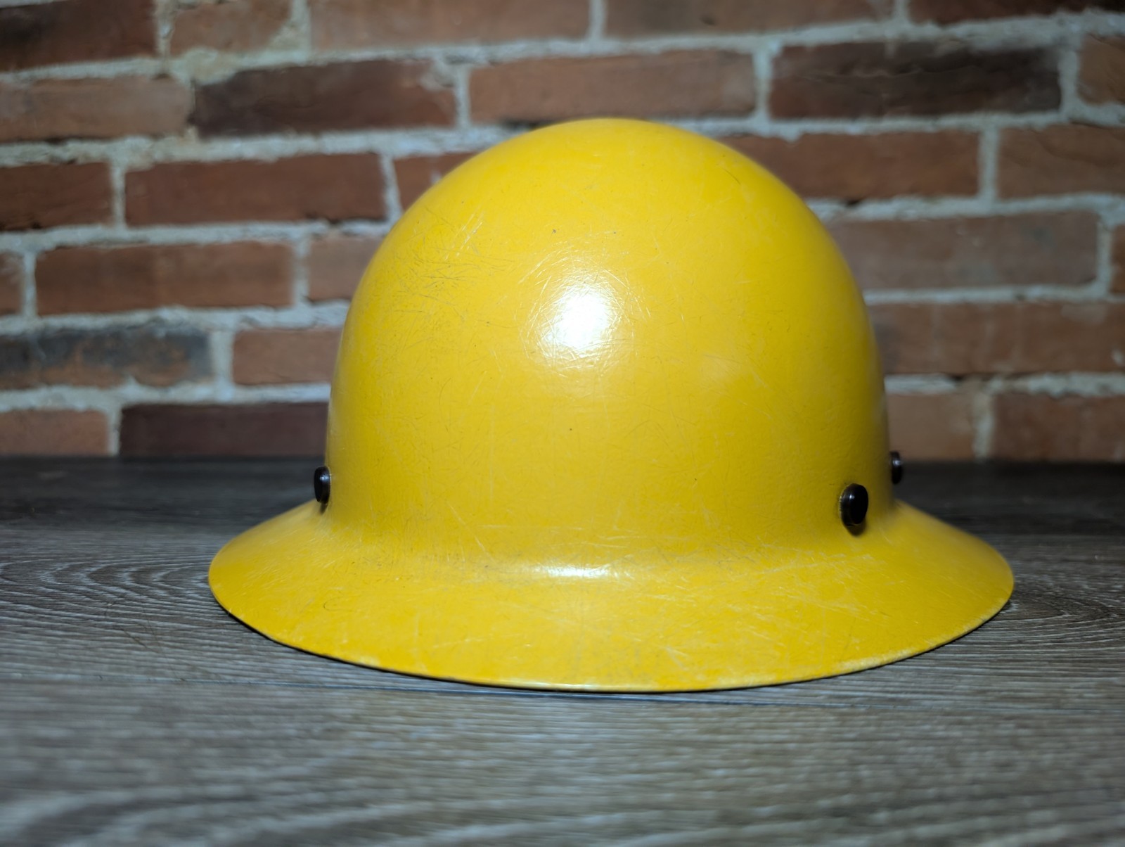 MSA Skullgard Full Brim Hard Hat Yellow w/ Adjustable Suspension Distressed