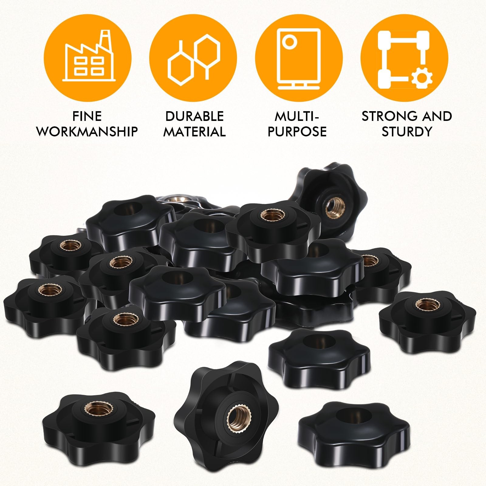 Zhengmy 30 Pcs Female Threaded Knob Black Plastic Head Thru Star Nuts Clamping