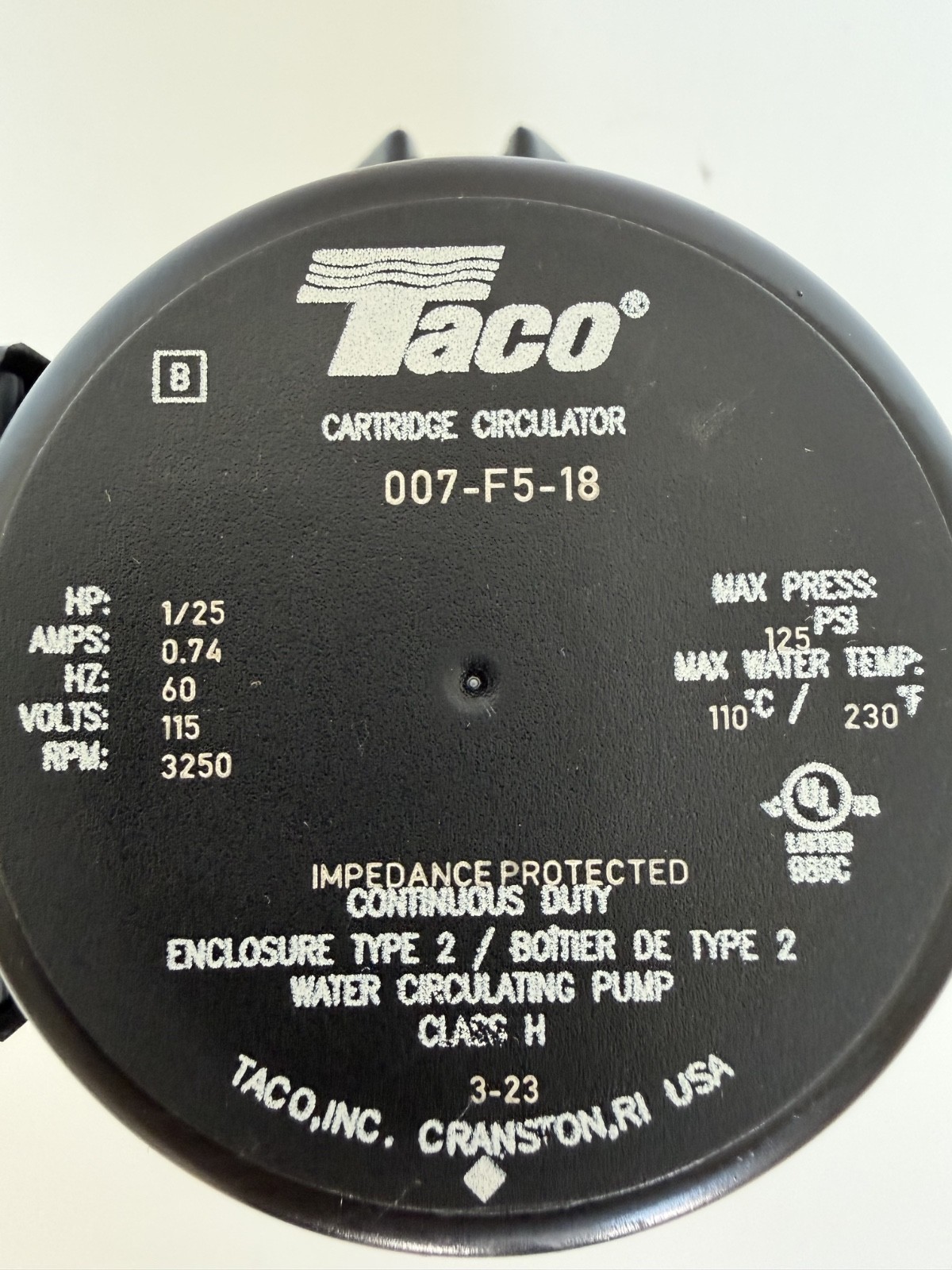 Taco 007-HF5-18 Cast Iron Circulator, 1/25 HP 115V Boiler Pump