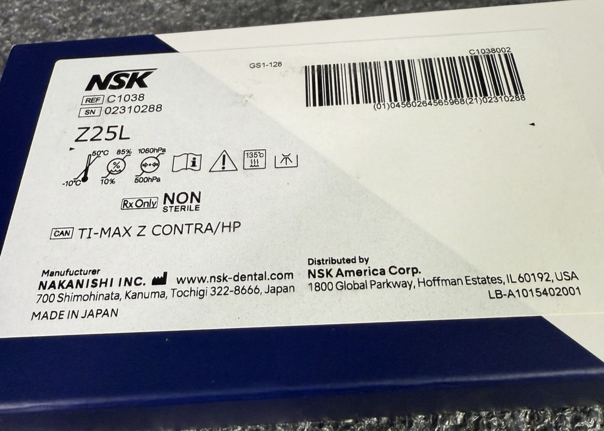 New NSK Z25L Dental Ti-Max Z Contra Angle 1:1 Electric E-Type Handpiece–C1038