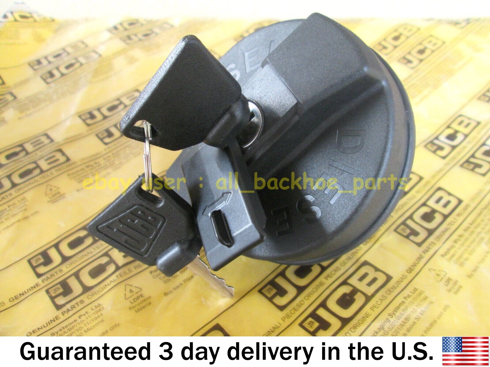 JCB BACKHOE- GENUINE JCB DIESEL FILLER CAP W. 2 KEYS (PART# 332/F4780 331/11403)