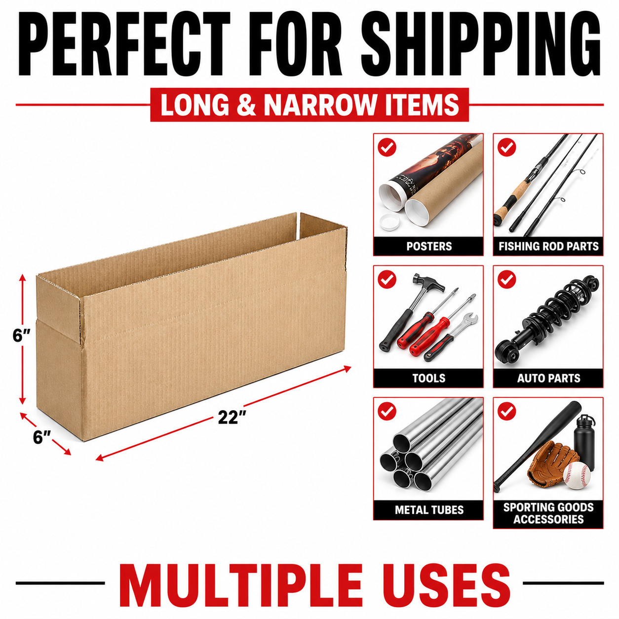 100 Pack 22x6x6 Corrugated Shipping Boxes Kraft Cardboard Mailer Packing Boxes