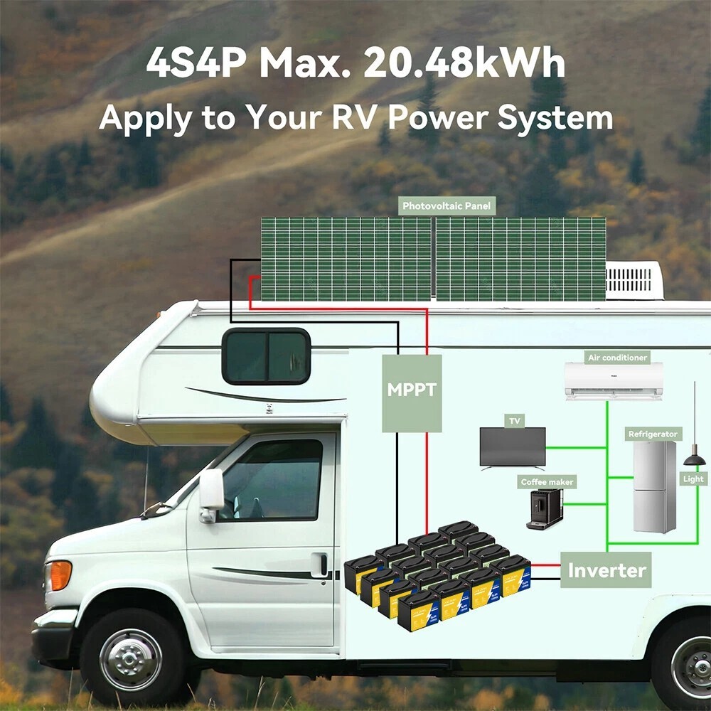 12V 100Ah LiFePO4 Lithium Battery BMS for Solar RV Off-grid Motors Marine