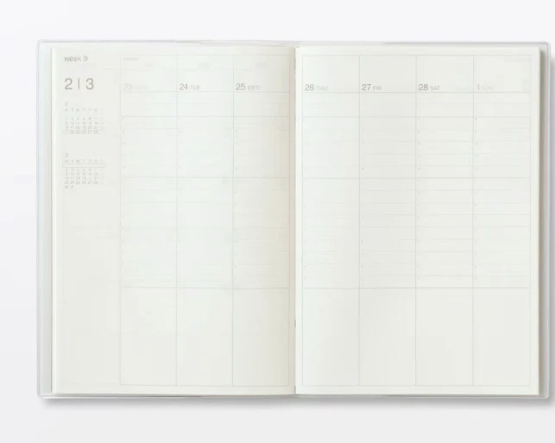 Muji 2026 Vertical Monthly Weekly Planner 2026. 03 – 2027. 04 White B6 or A5