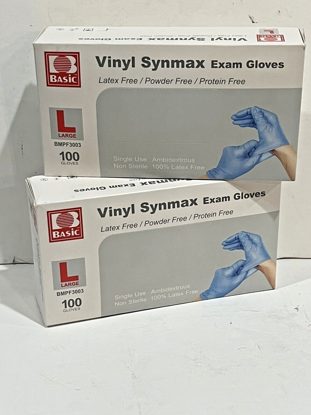 Synmax Disposable Vinyl Gloves, Latex & Powder Free (Box of 100), S-XL