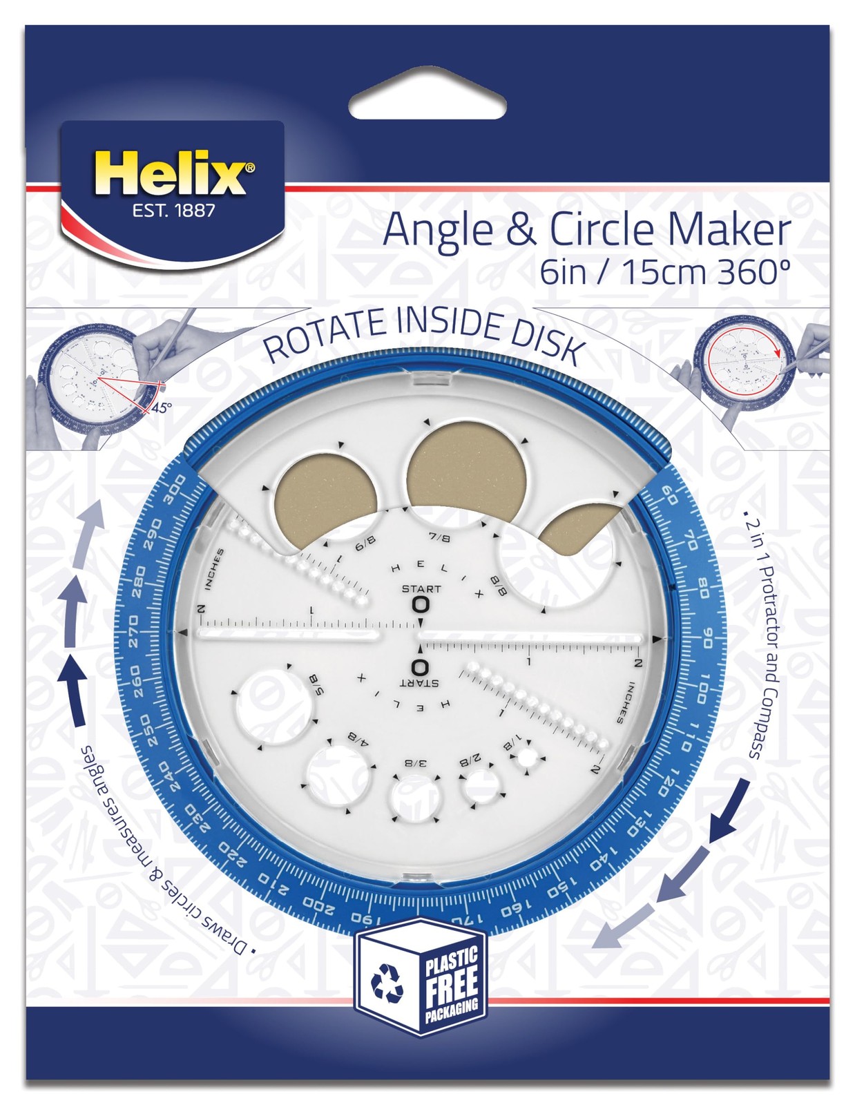 6in/15cm Angle and Circle Maker with Integrated Templates 360-Degree