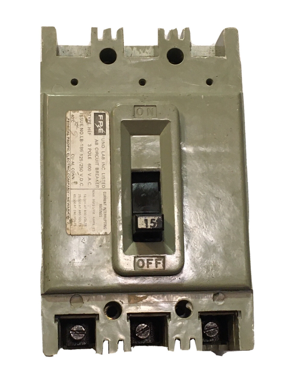 FEDERAL PACIFIC Electric HEF631015 15A 600V 3P CIRCUIT BREAKER WARRANTY FPE HEF