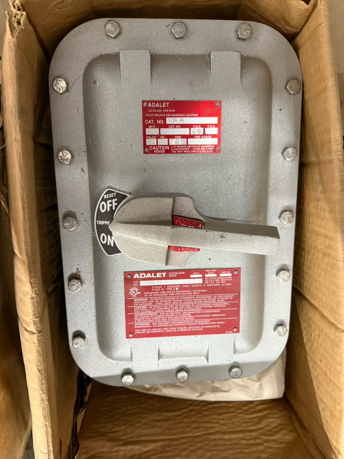 Adalet #XCBA N4 Explosion Proof Disconnect Switch 600V 30A 3 Pole Non-Fused New