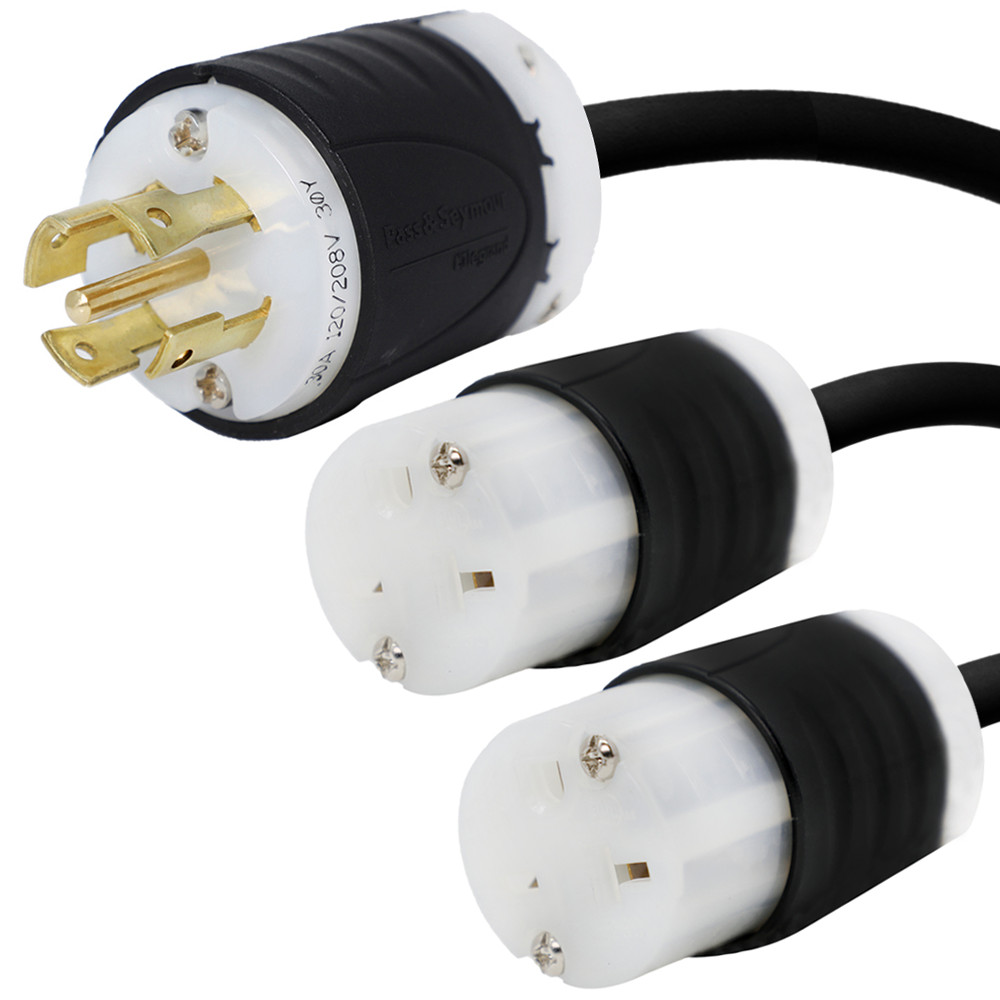 L21-30P to 2x 6-20R Y Splitter Cord 10 ft, 20A/208V 12 AWG – Iron Box IBX-2137