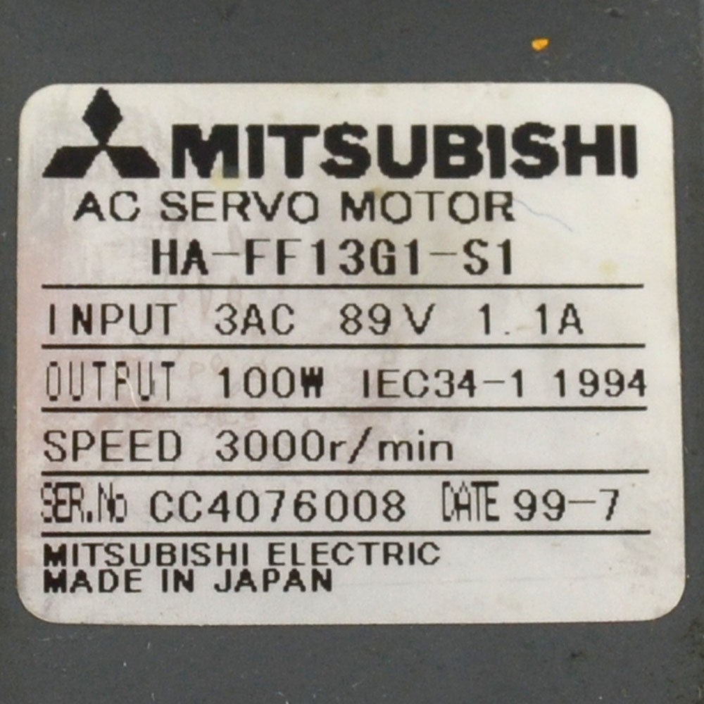 Mitsubishi HA-FF13G1-S1 3000r/min Servo Motor w/ GR-S-10 1:30 Gear Motor