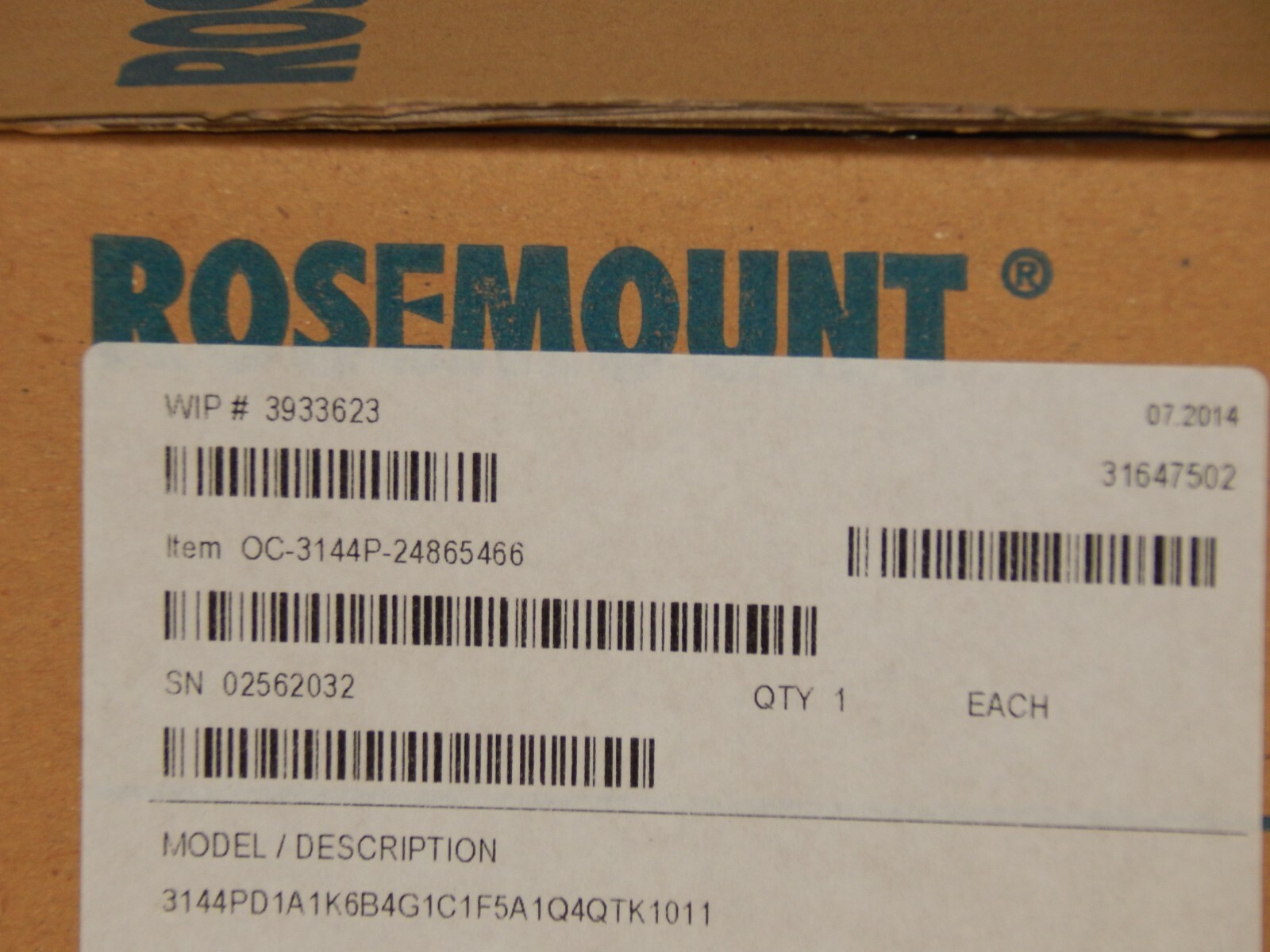 Rosemount Model. 3144PD1A1K6B4G1C1F5A1Q4QTK1011 / Item. OC-3144P-24865466