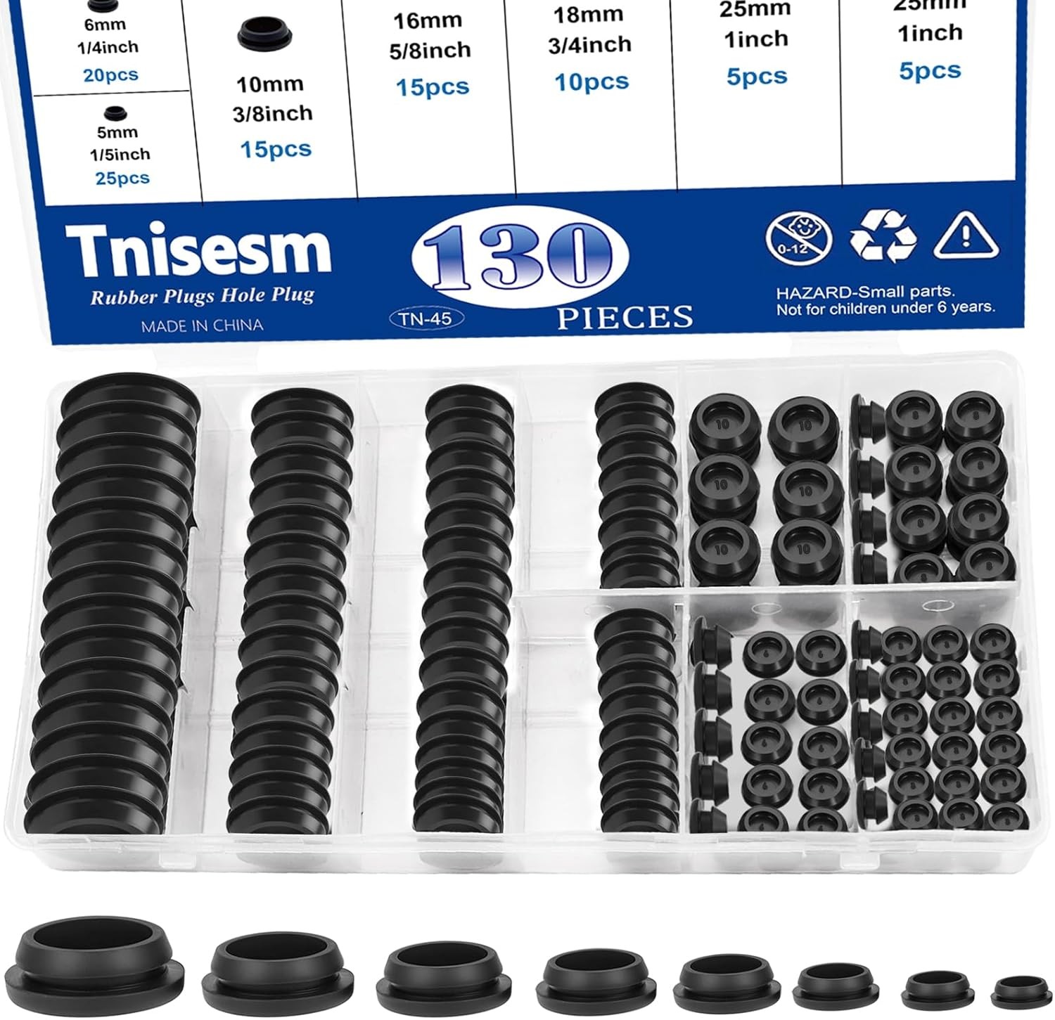 135Pcs Black Nylon Hole Plugs 8 Sizes 1/4″-1″ Round End Caps Furniture Cabinet