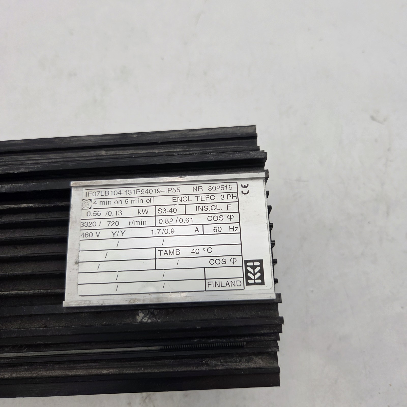 Konecranes 1F07LB104-131P94019-IP55 3-Ph Crane Brake Motor 0.55/0.13kW 460V