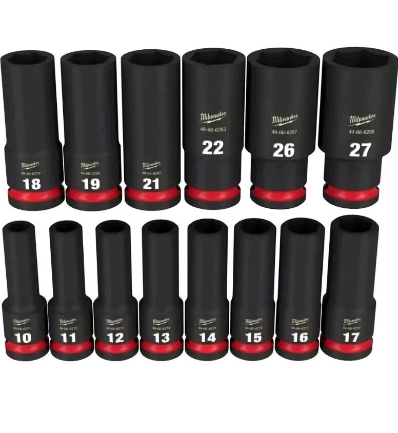 Milwaukee Shockwave 1/2″ Drive Impact Socket set Deep Well Metric 14 piece MM