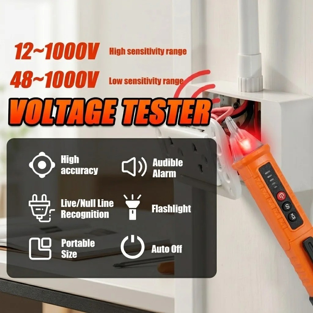 Voltage Electric Tester Volt Detector Test Pen Non-Contact Sensor AC DC 12-1000V