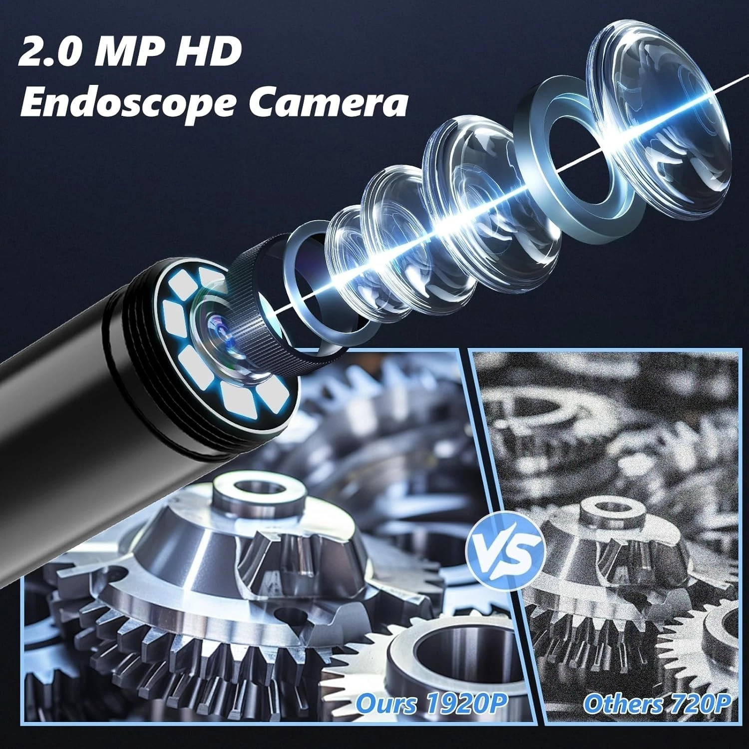 1920P 5M Endoscope Camera with Light,HD Borescope Camera for iOS Android, 8 LEDs