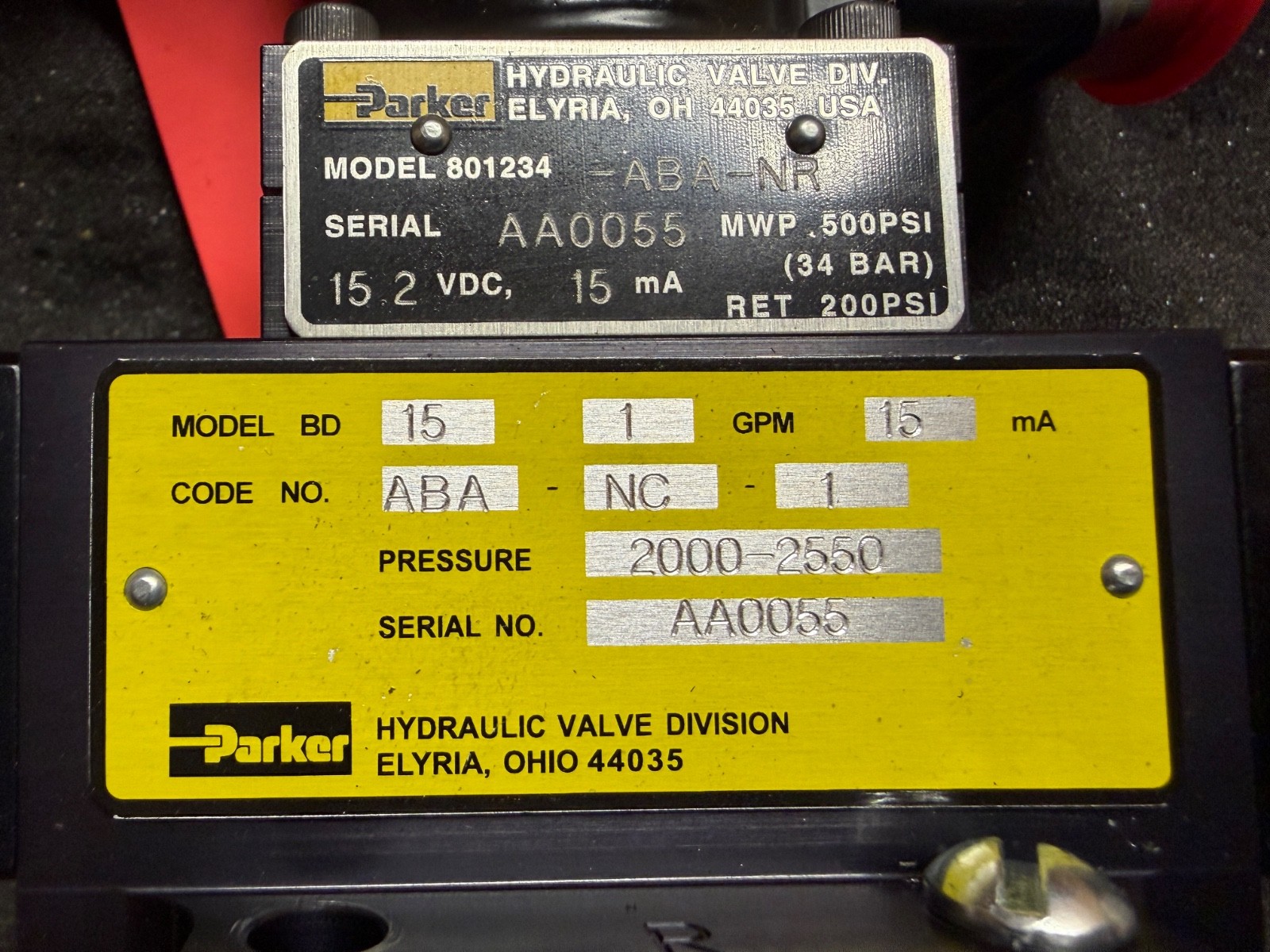 Parker 801234-ABA-NR Servo Valve 15.2 VDC 2000-2550PSI