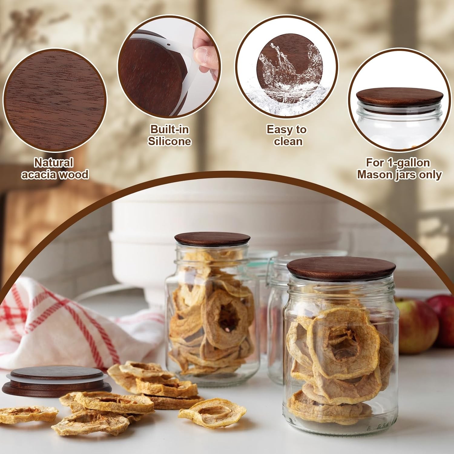 2 PCS 1 Gallon Mason Jar Lids Wooden Fits 3.7 Inch Inner Dia Replacement Mason