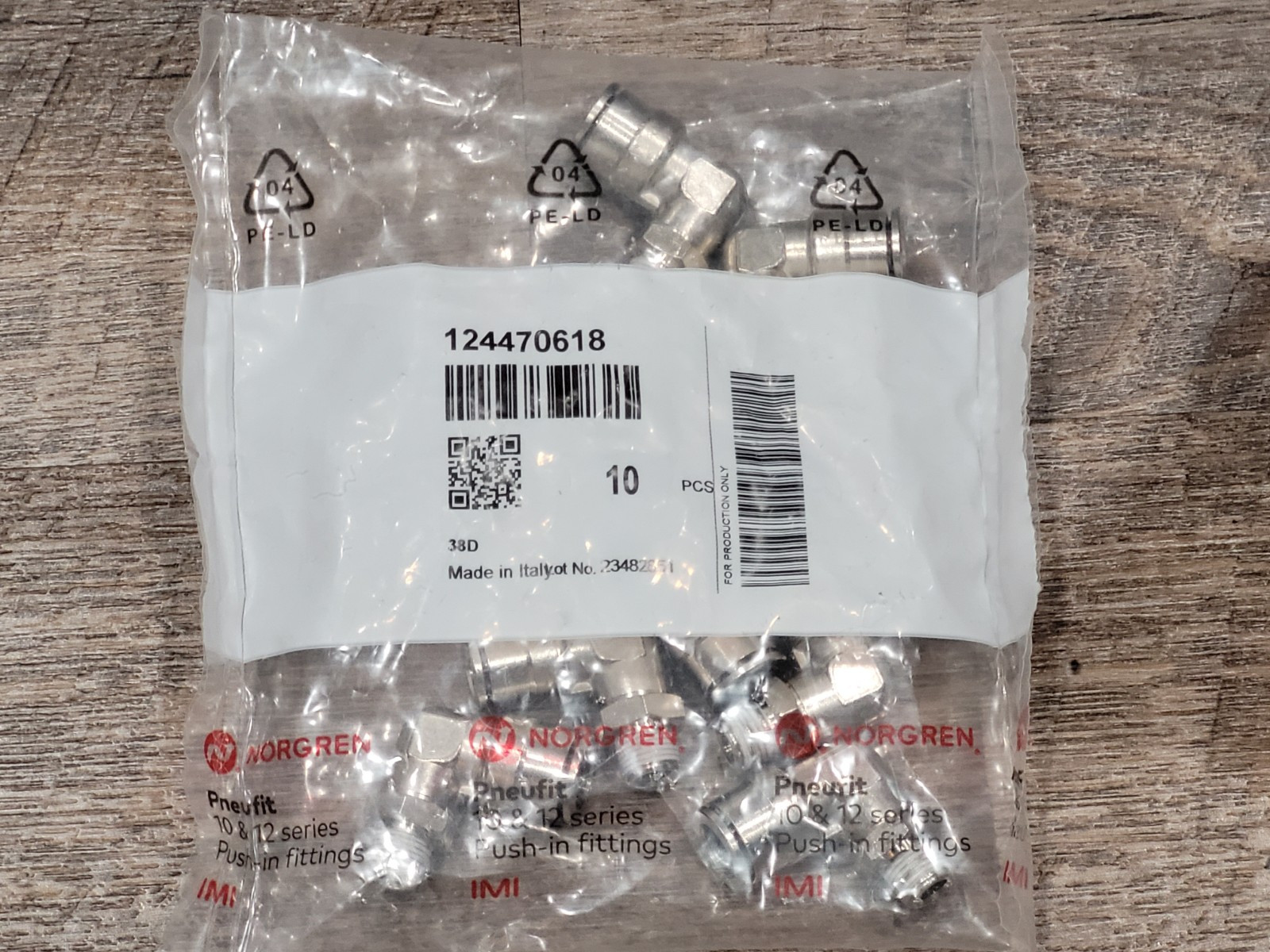 (NEW – Bag of 10) NORGREN 124470618 3/8″ x 1/8″ Pneufit Swivel Male Elbow
