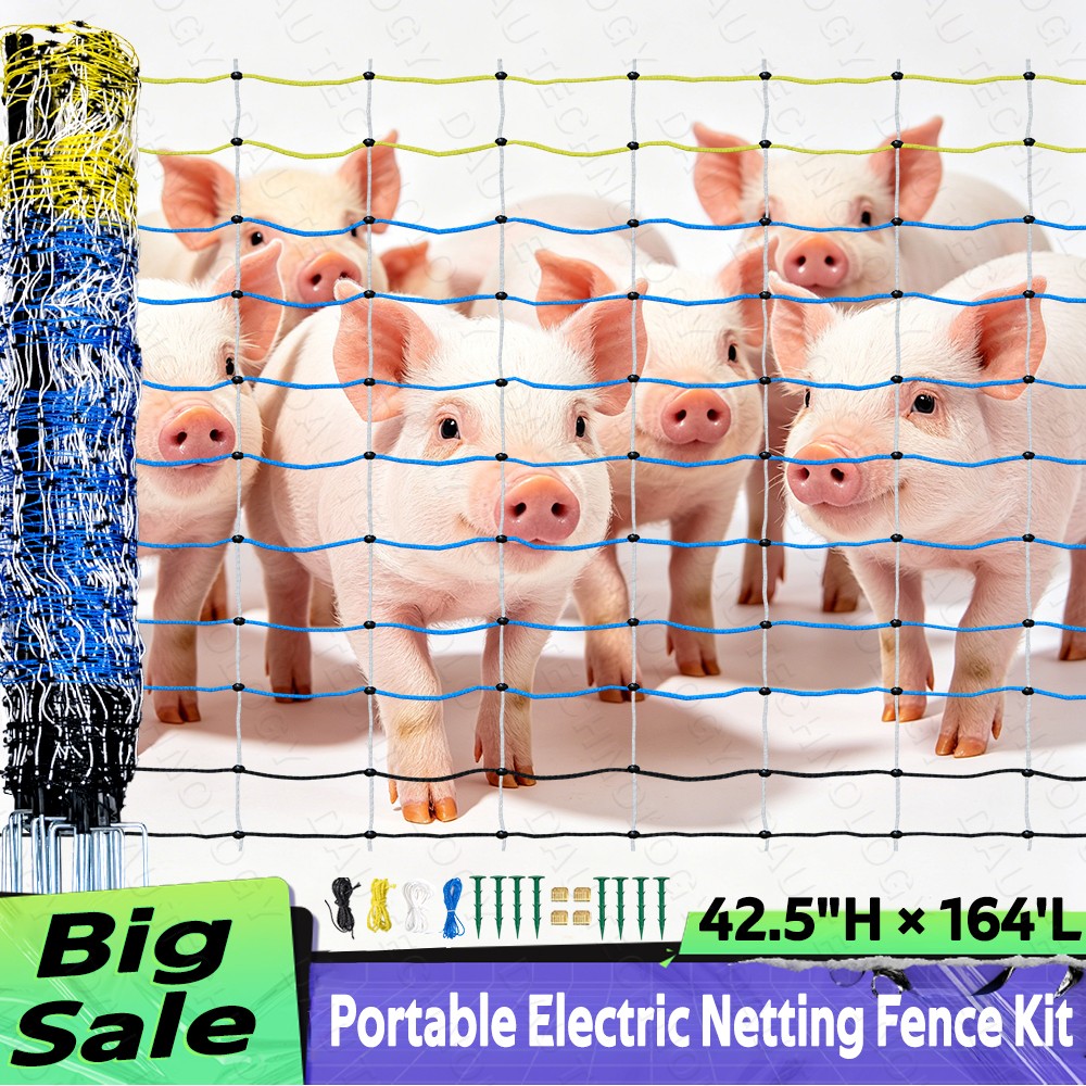 35.4″Hx164’L Durable High Visible Blue Electric Livestock Fence Netting for Goat