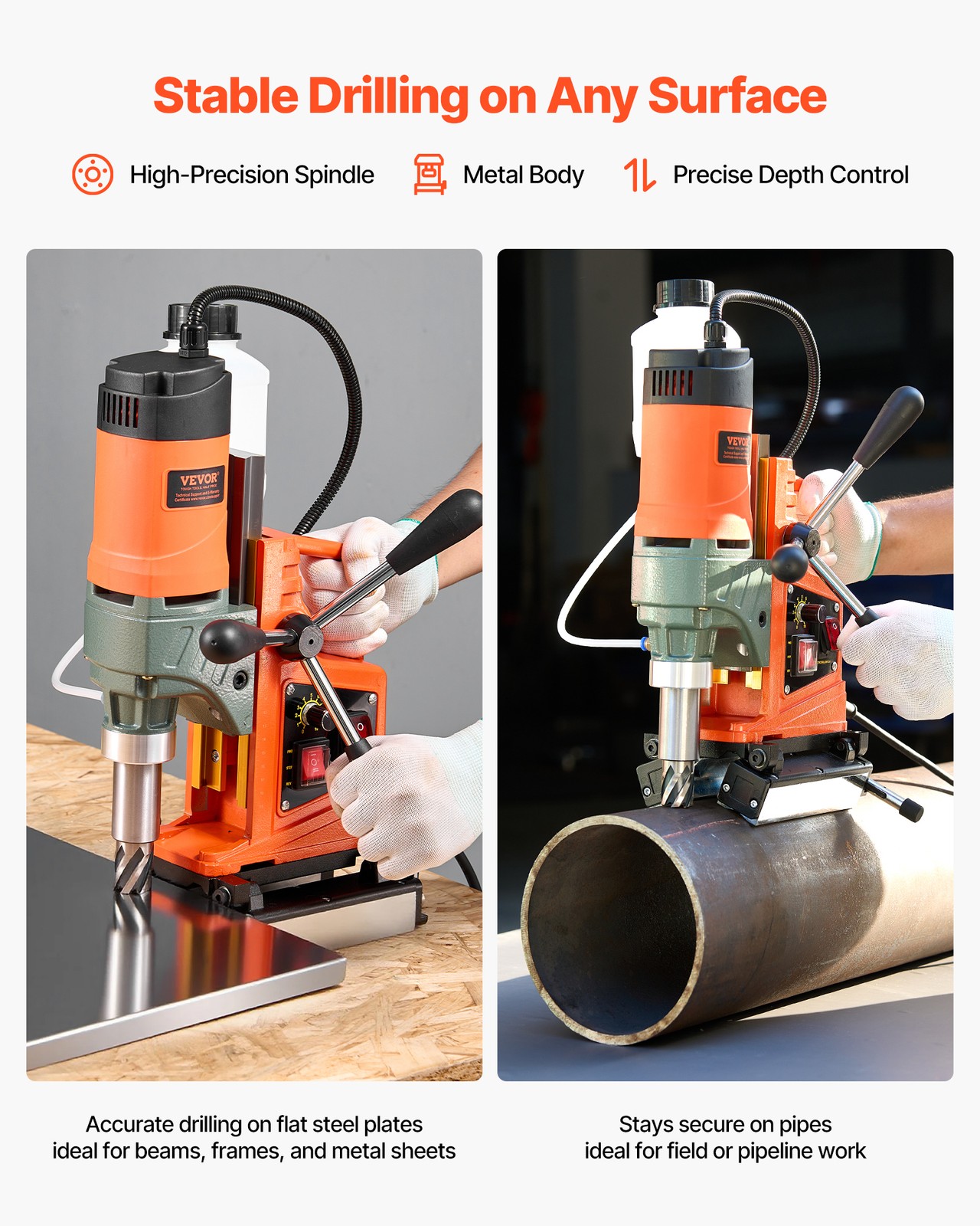 VEVOR Magnetic Drill Press Mag Drill Press 1400 W 0-750 RPM with 11 Core Bits