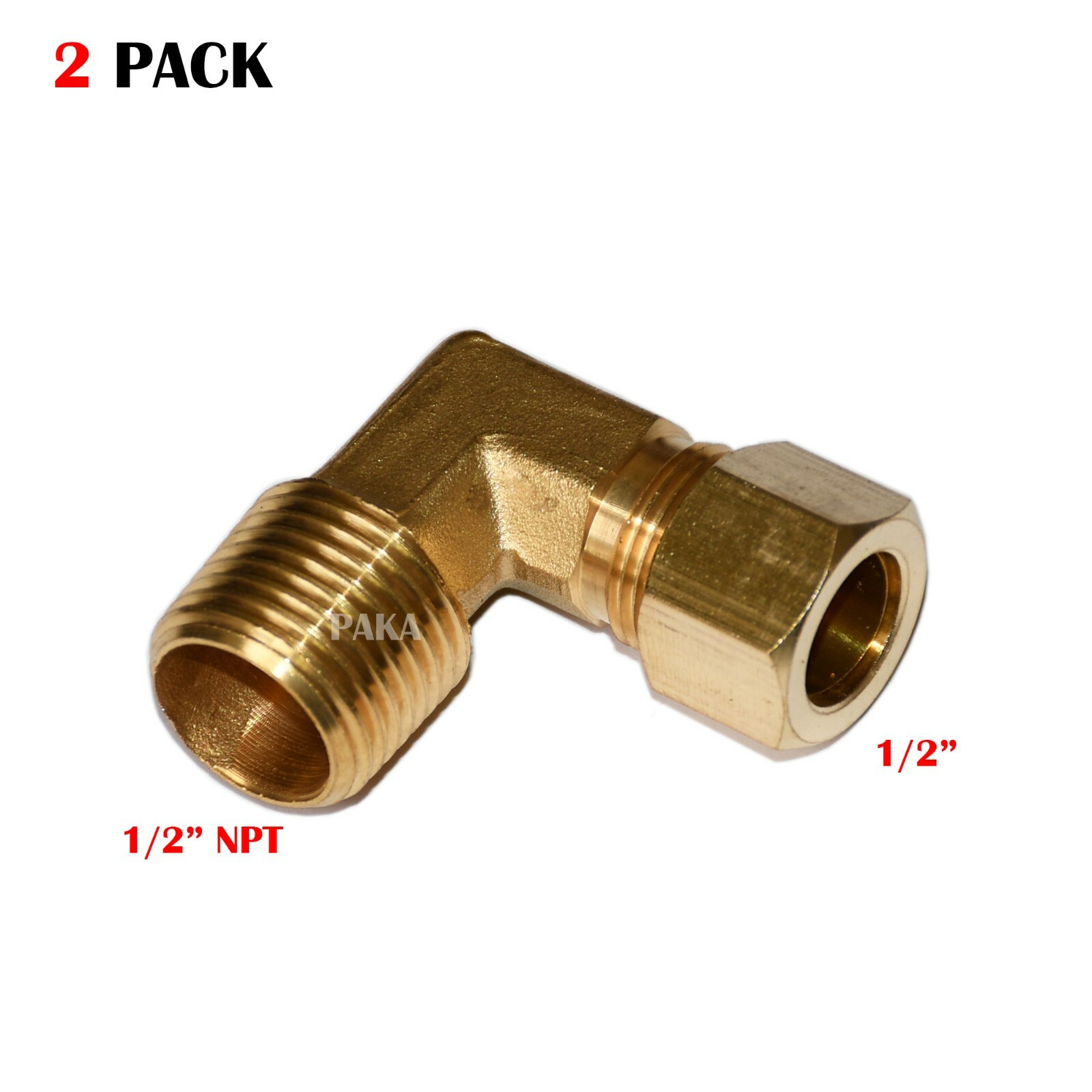 2 PC – Brass Compression Elbow Fitting 1/2″ OD Tube x 1/2″ NPT Male Pipe