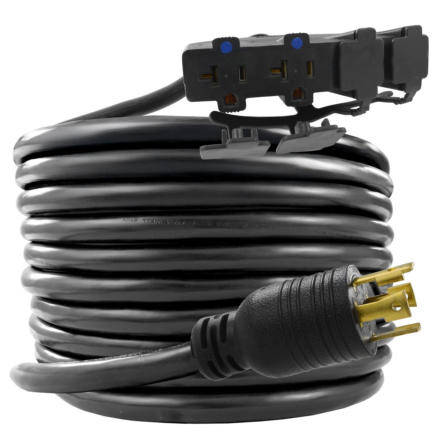 Conntek 50 FT Generator Cord L14-30P to (4) 5-15/20R 30A 125/250V SJTW 10/4