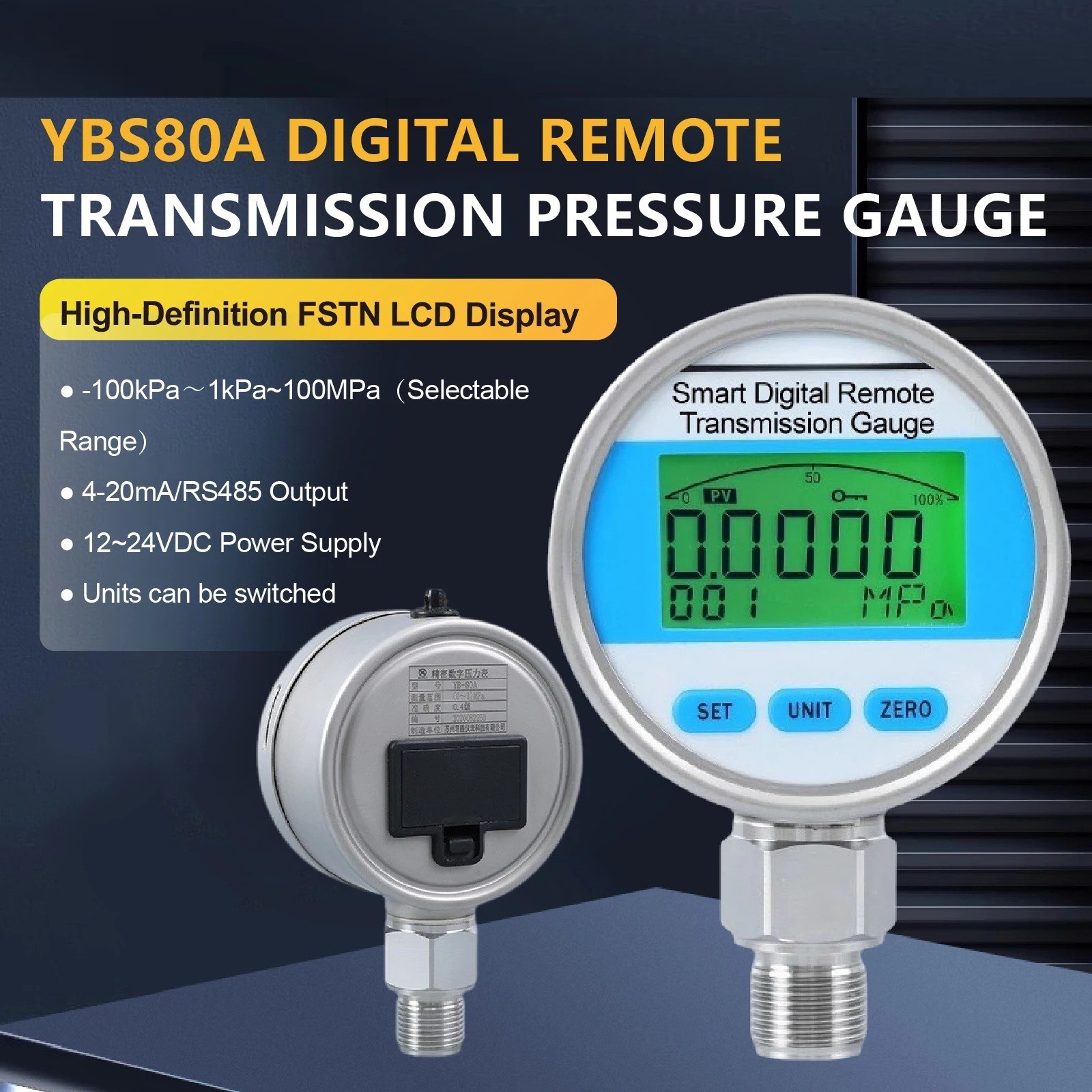 Pressure Transmitter Smart 4-20mA RS485 Gauge Sensor G1/2 Stainless Steel