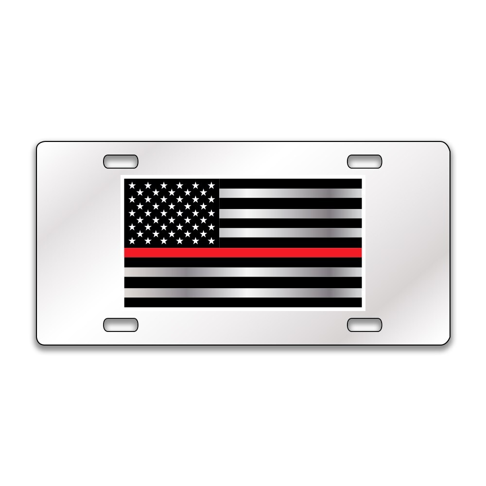 FLAG THIN RED LINE Chrome or Black Acrylic Standard License Plate LP0266