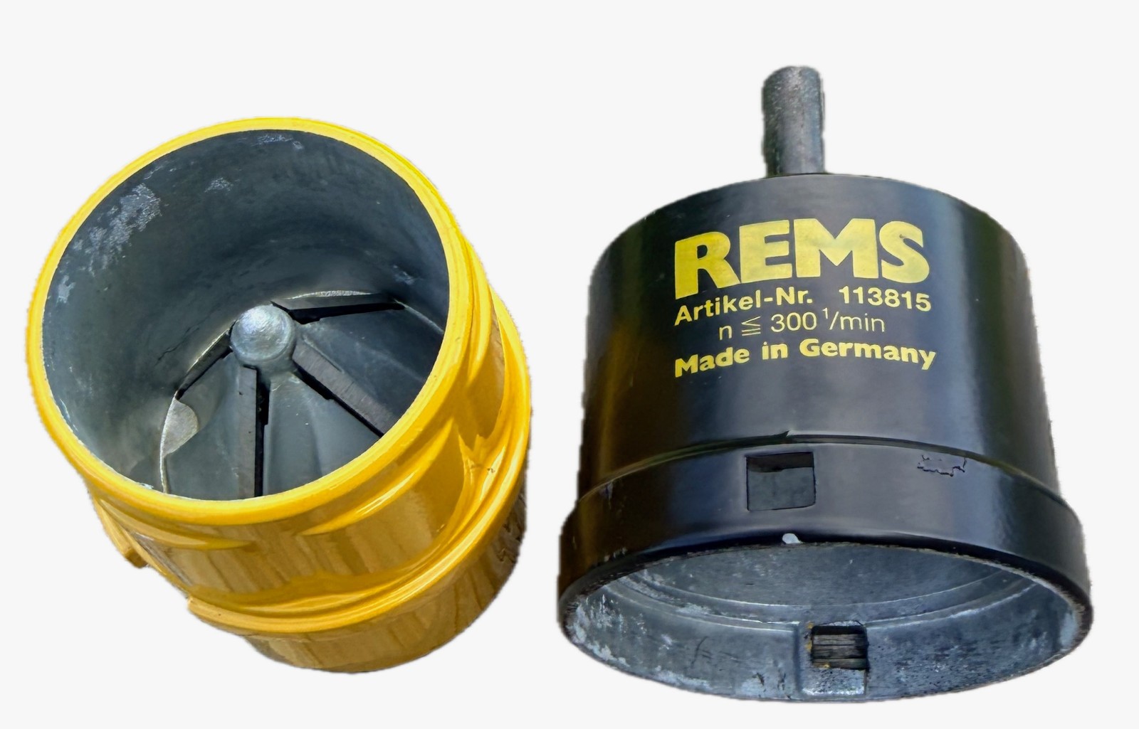 Two Industrial Pipe Deburring / Reaming tools with drill adapters 10-42mm REMS
