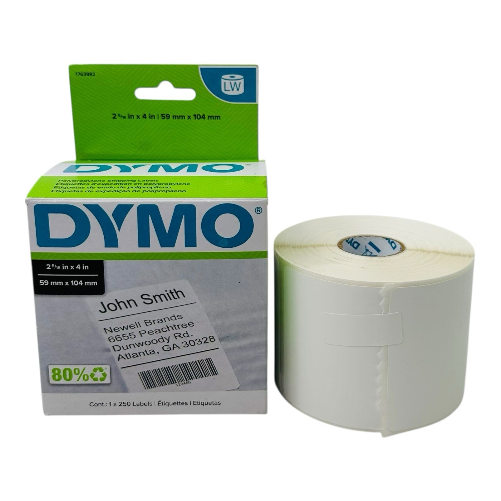 1 Roll Dymo LW 2-5/16″ x 4″ Polypropylene Shipping Labels White 250 Labels/Roll