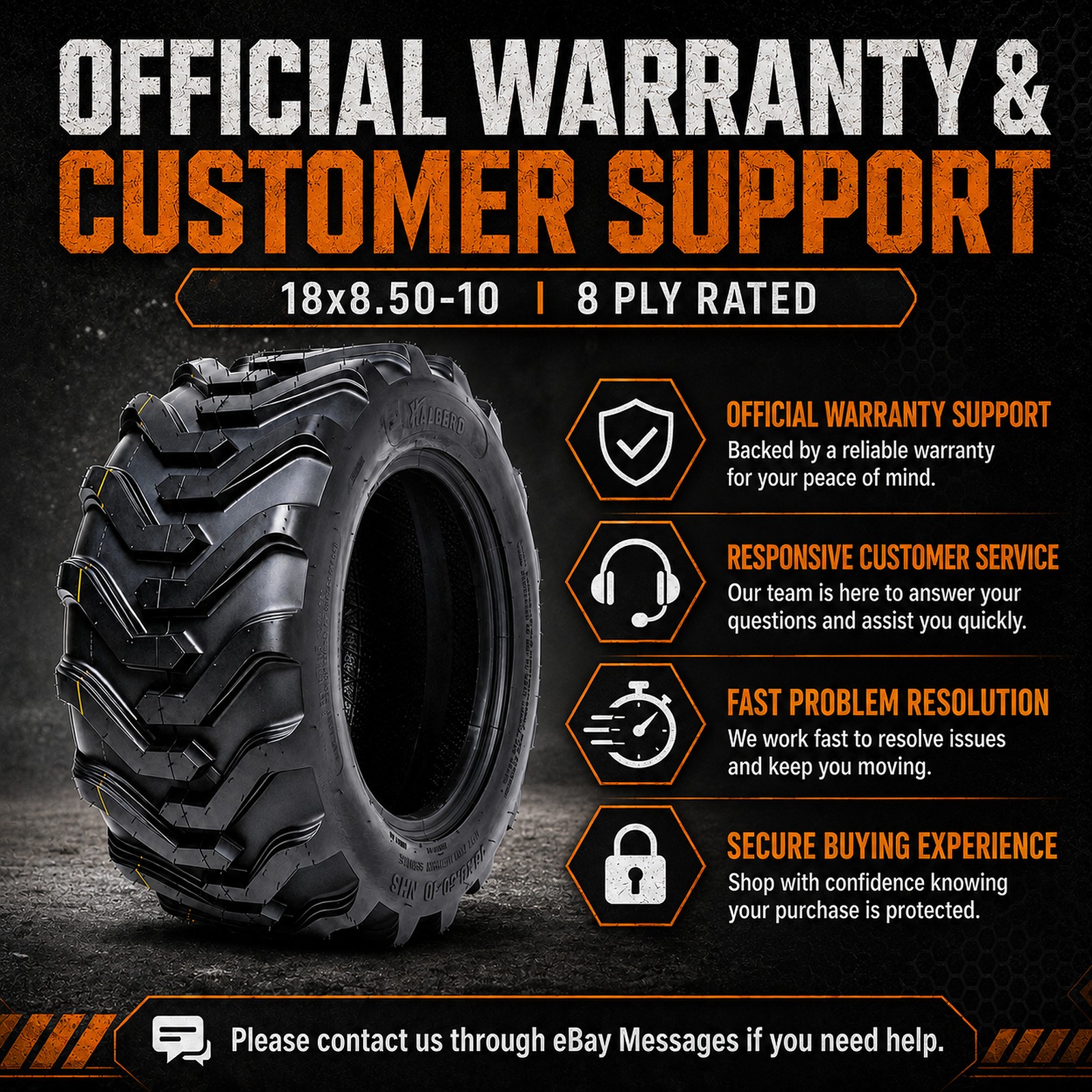 HALBERD 18×8.50-10 Skid Steer Tractor Tires 8 Ply Industrial 18×8.5×10 Tubeless