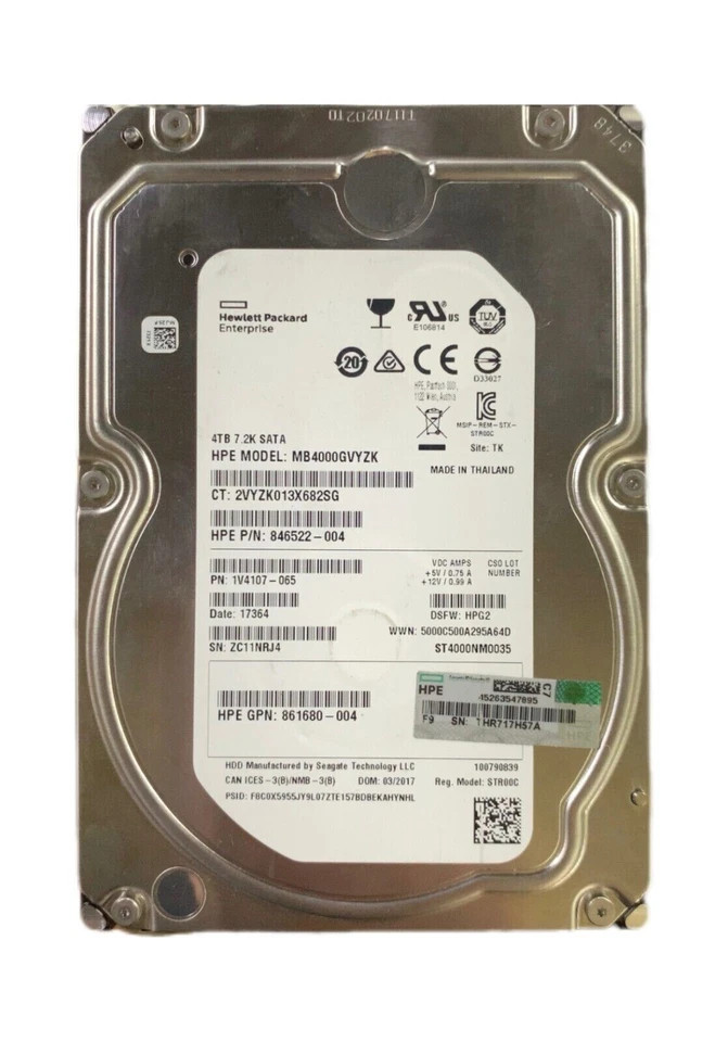 693720-001 862127-001 G8 G9 G10 HP HPE 4TB SATA 7.2K LFF 3.5″ SC HDD HARD DRIVE