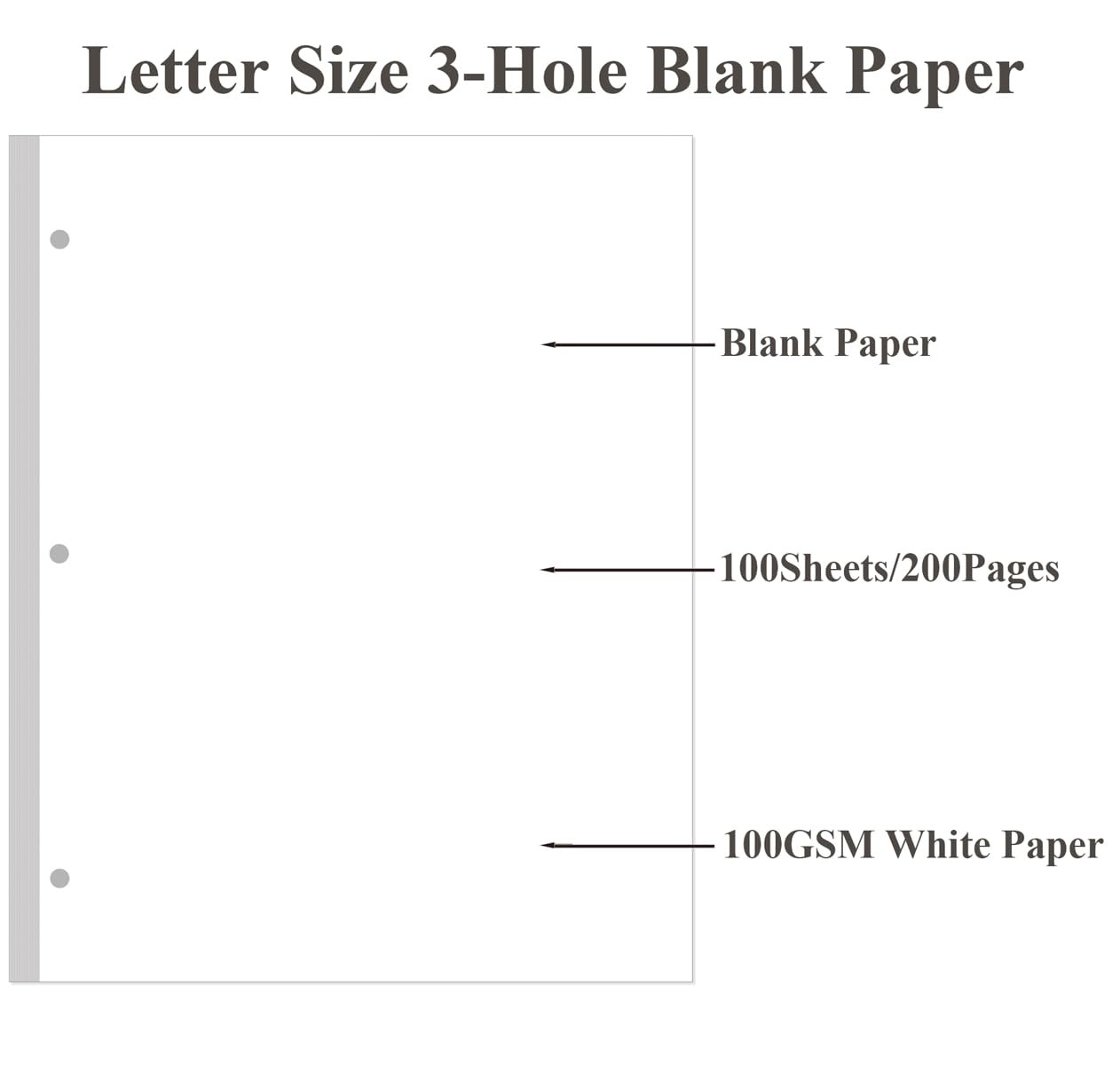 A4 Blank Filler Paper 3-Hole Blank Paper 100Sheets / 200Pages Loose-Leaf Pape…