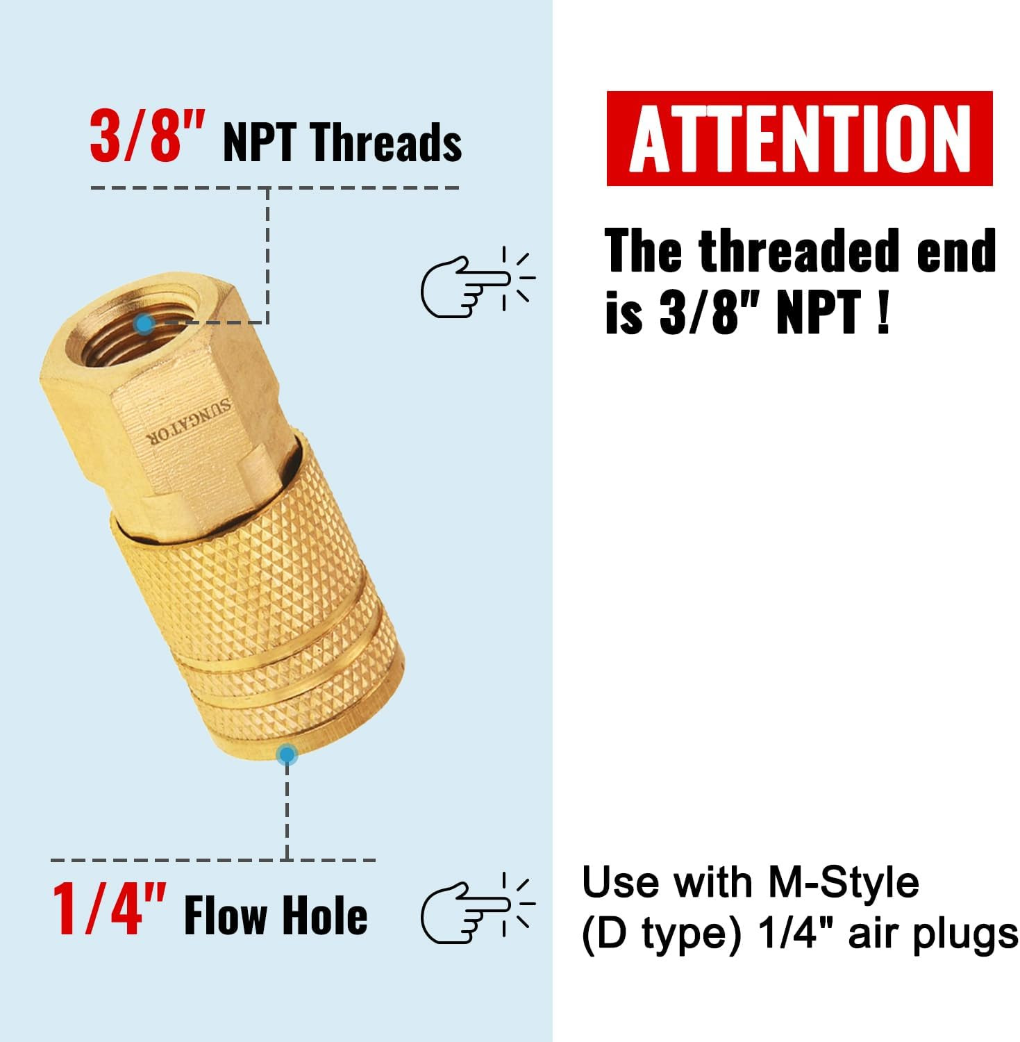 2 Pack 3/8» Female NPT Industrial Air Hose Fitting, Brass 3/8» FNPT to 1/4» F