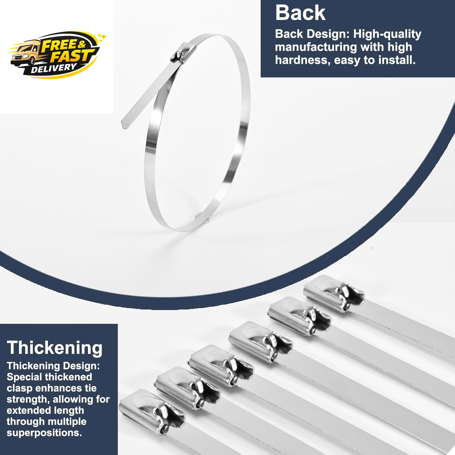 100-Pack Metal Zip Ties 11.8 Inch, Heavy Duty 304 Stainless Steel Self-Locking