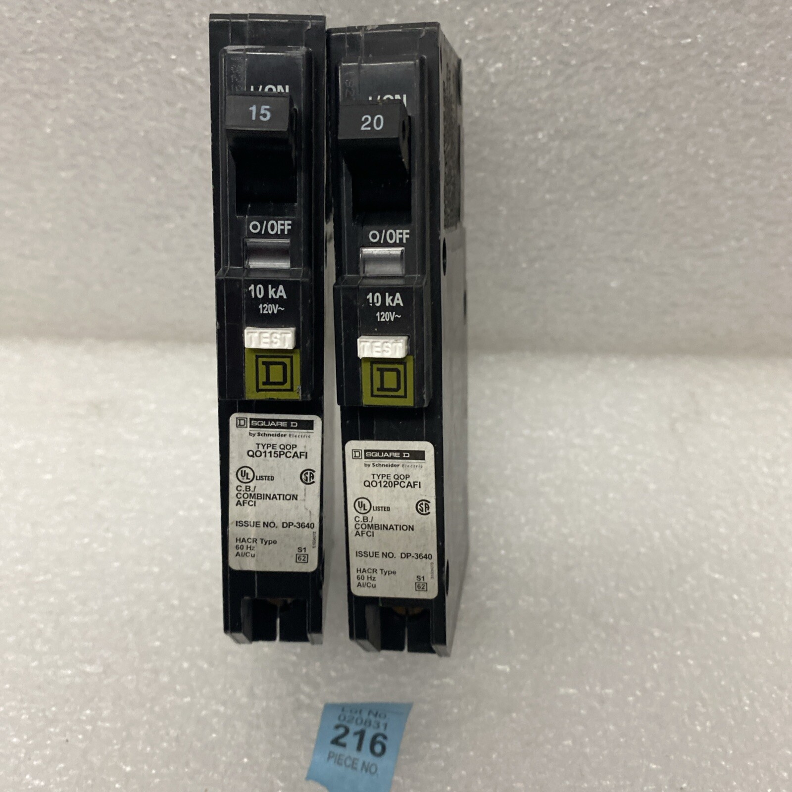 Square D QO115PCAFI 1P 15A 120 240V Type QOP Plug In Neutral Combination Breaker