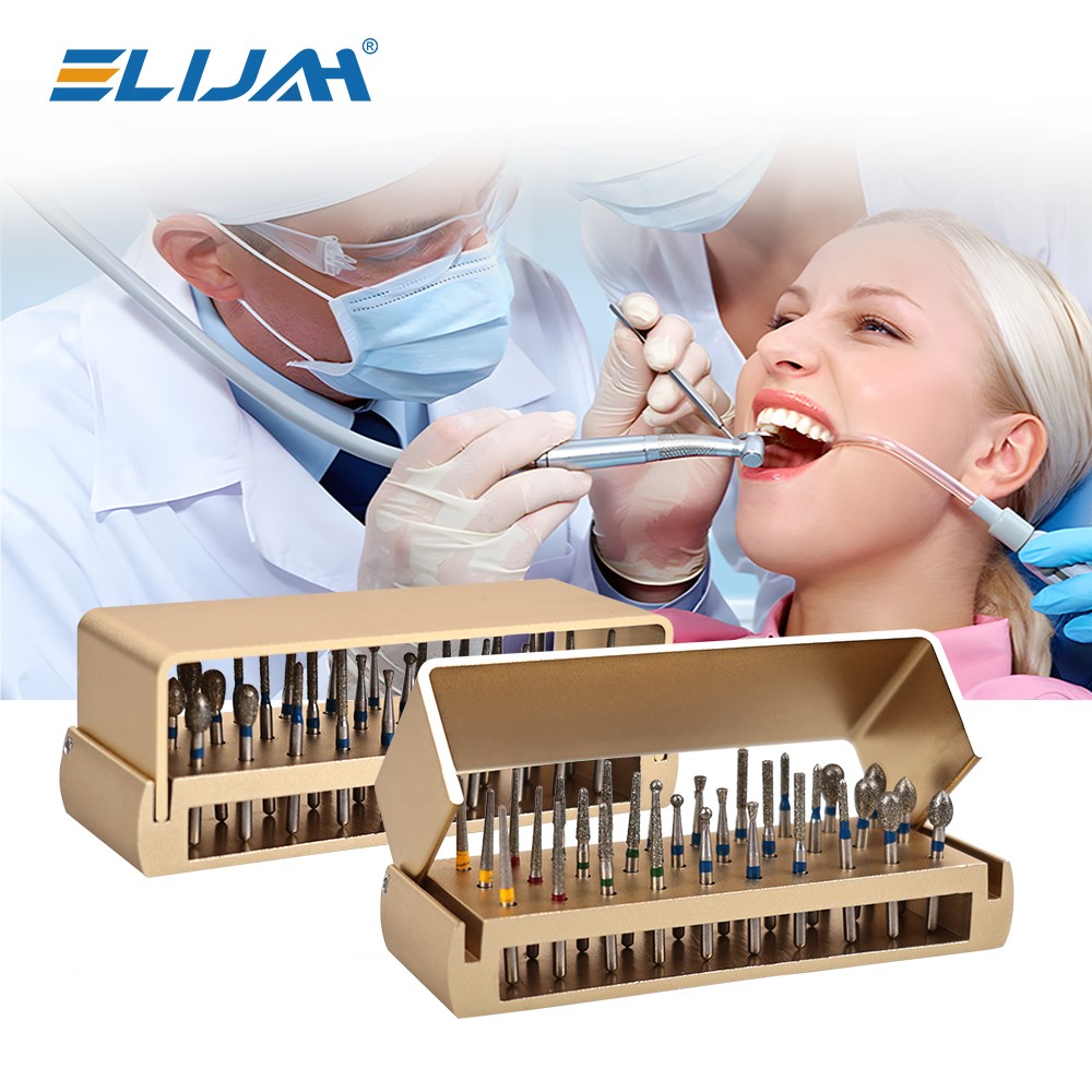 30PcS Dental Diamond Burs Drill+Disinfection Bur Block HighSpeed Handpiece IN US
