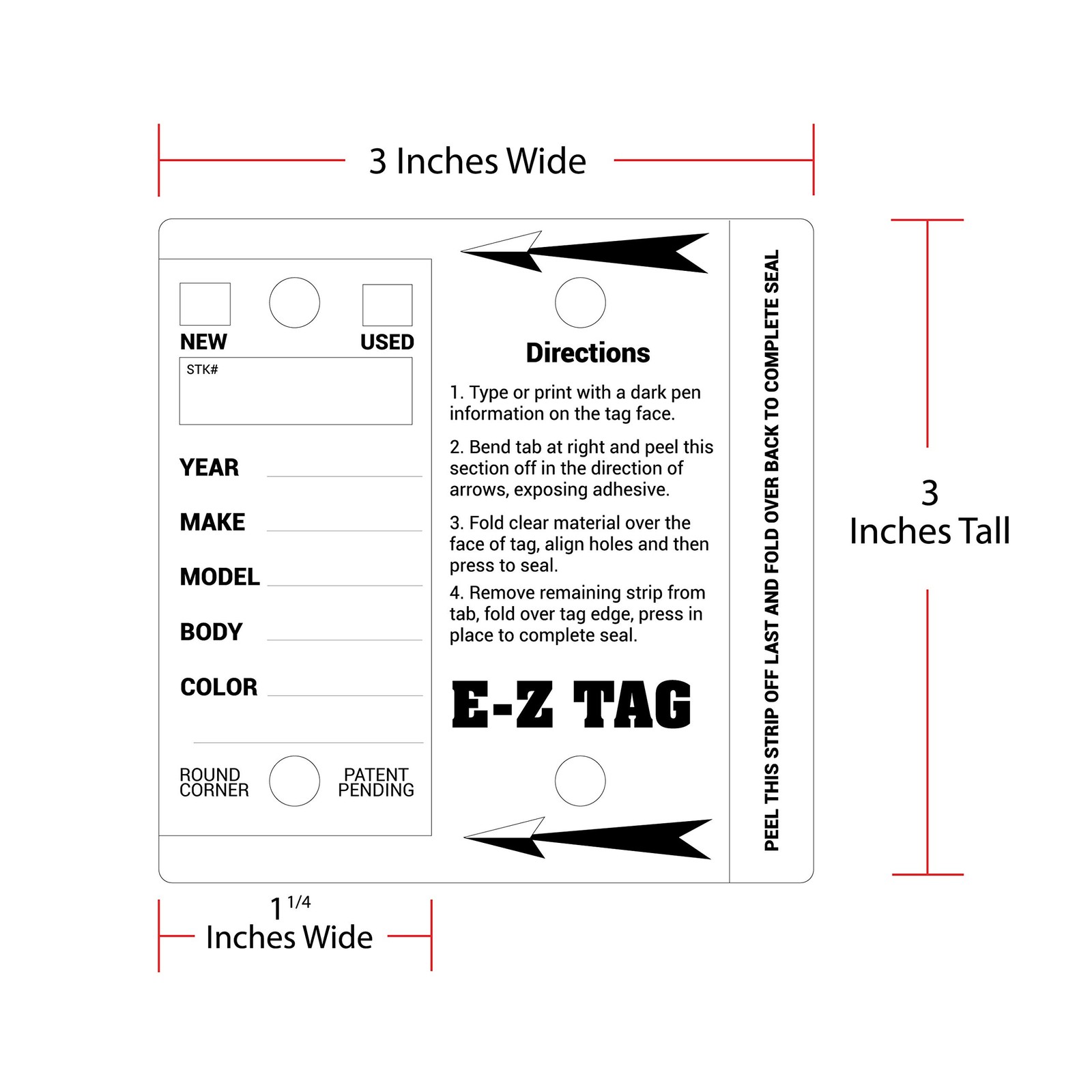 Round Corner Car Key Tags E-Z Tag White Pack of 250