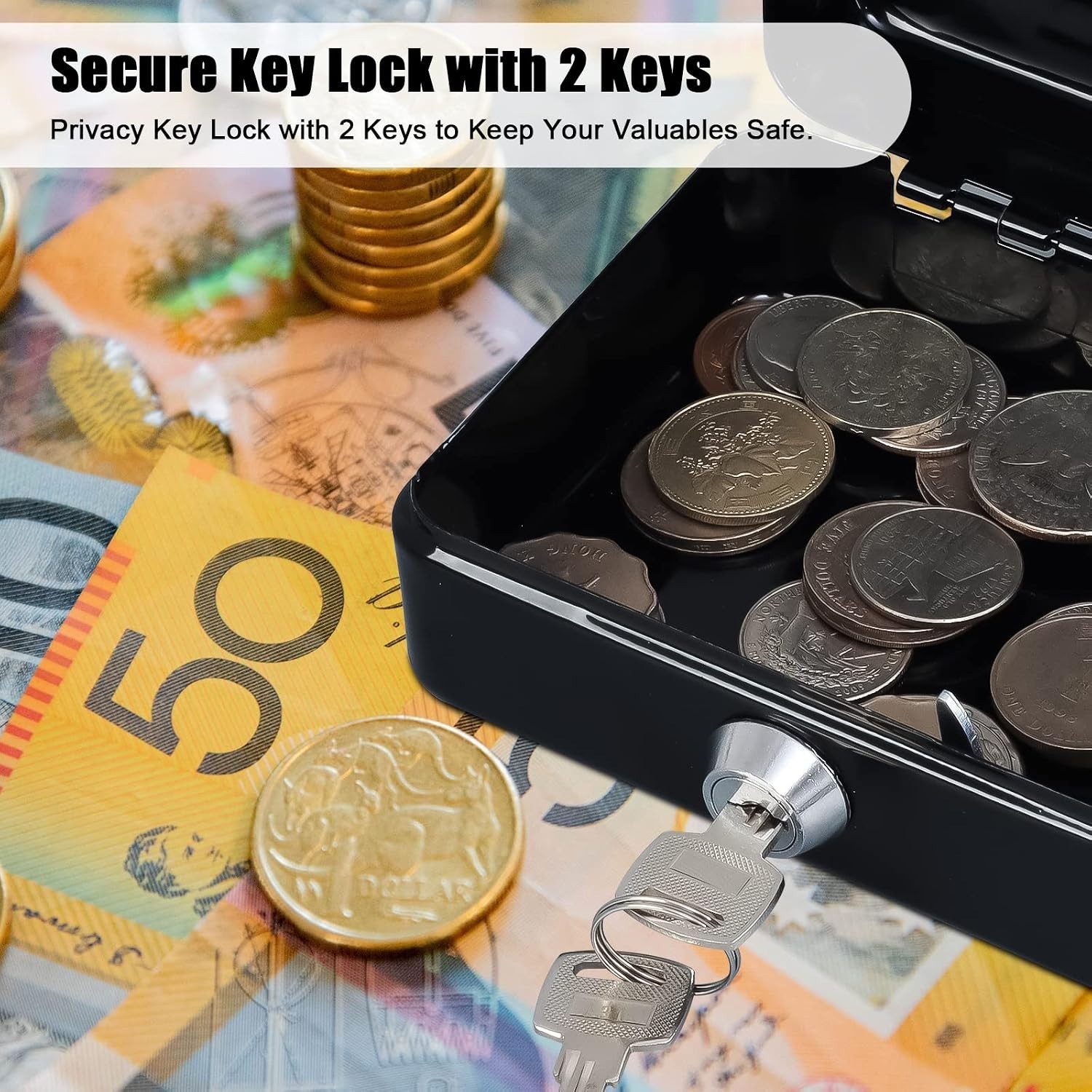 Durable Key Lock Cash Box – Scratch Resistant, Portable – 5.91×4.72×3.15 Black