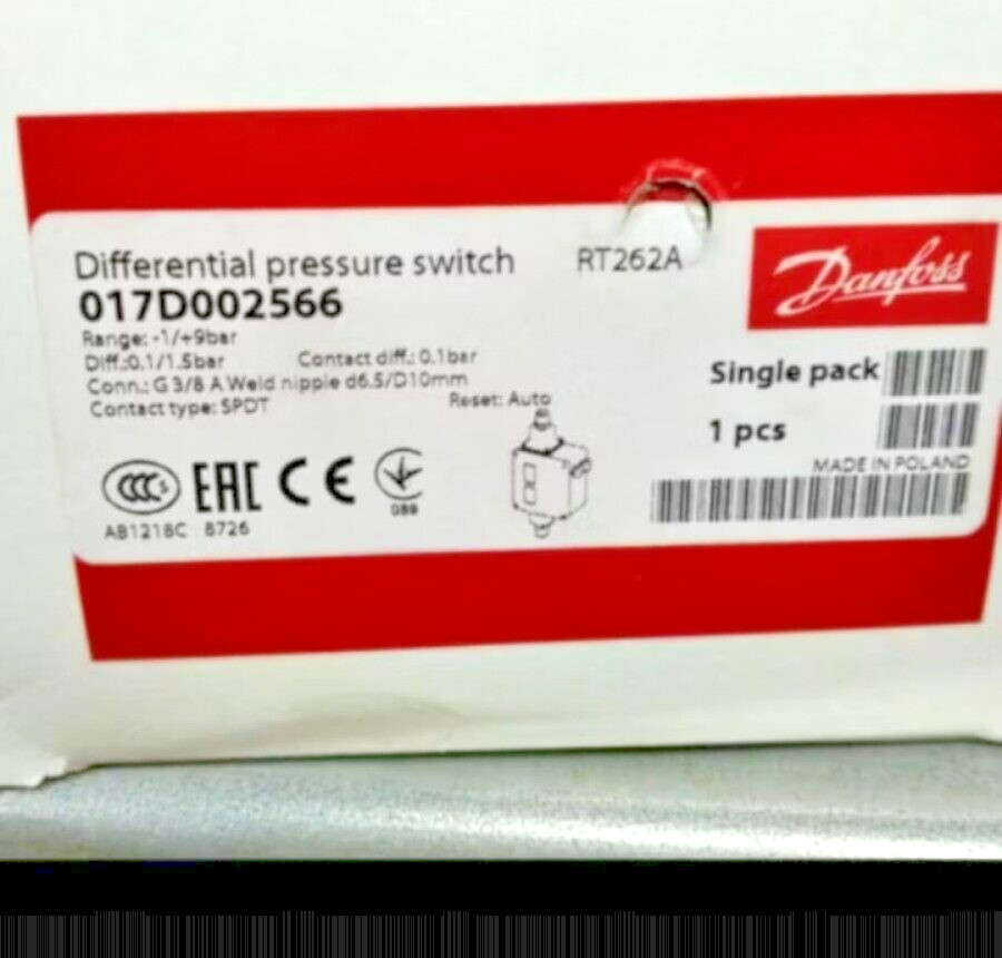 1PC-Danfoss 017D002566 Differential pressure switch, RT262A- Brand New