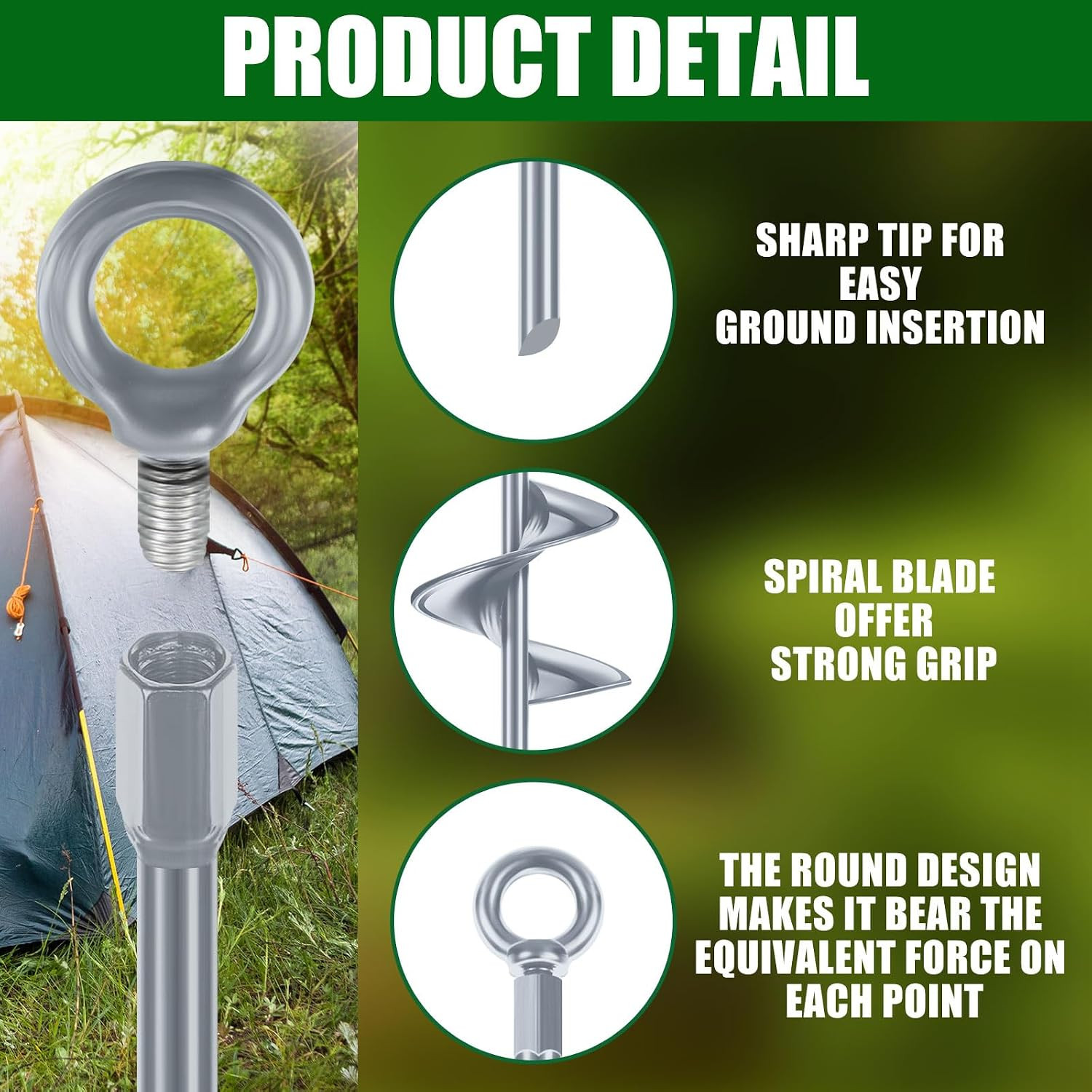 6 Pcs 30 Inch Long Spiral Ground Anchor Heavy Duty Blade Earth Anchor Kit Metal