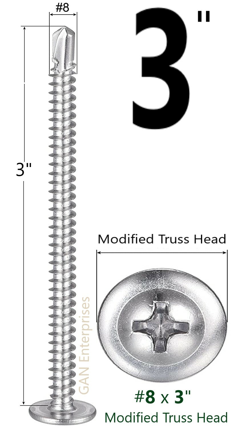Modified Truss Head #8 x 1/2″ to 3″ Phillips Self Drilling Screws, Zinc